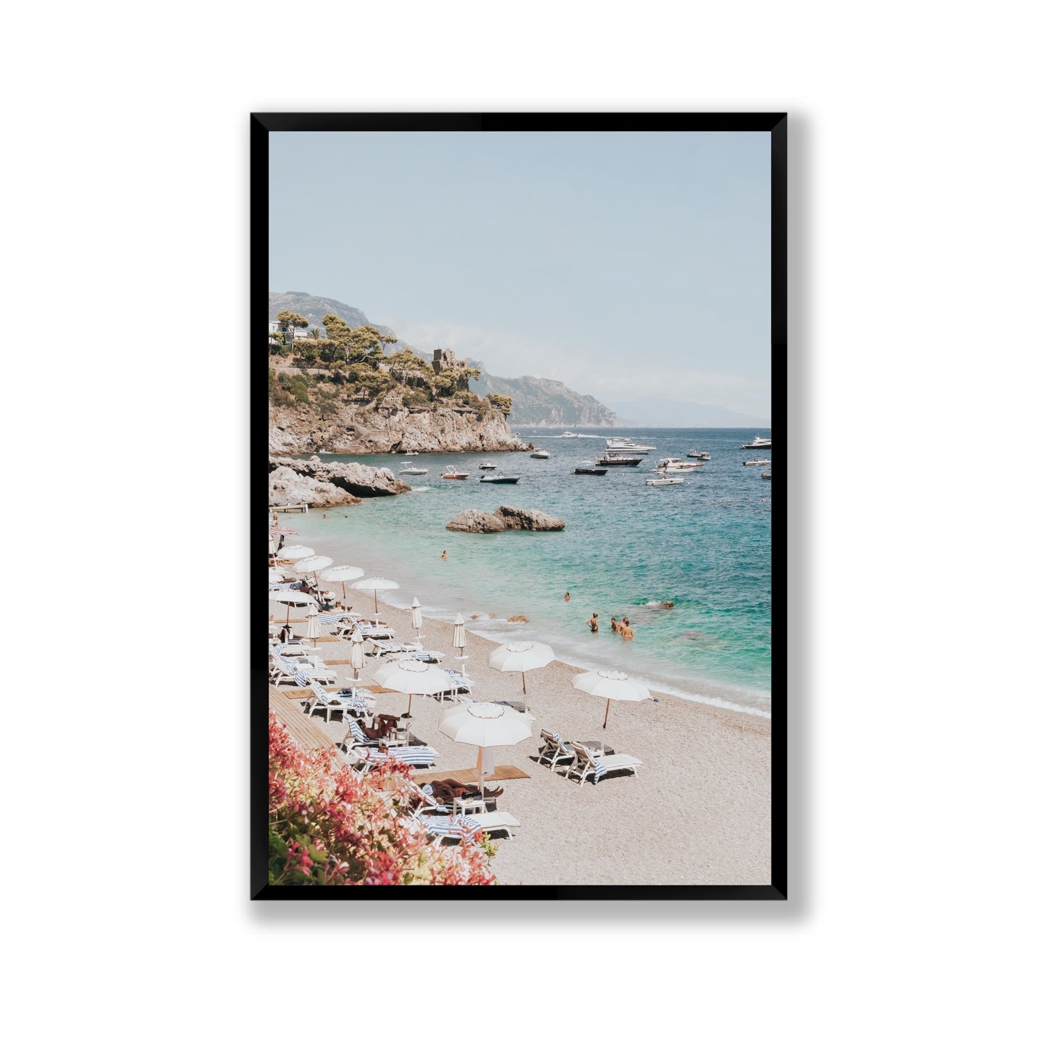 Seaview Refuge Amalfi coastal wall art gallery full-bleed fine art print in black frame