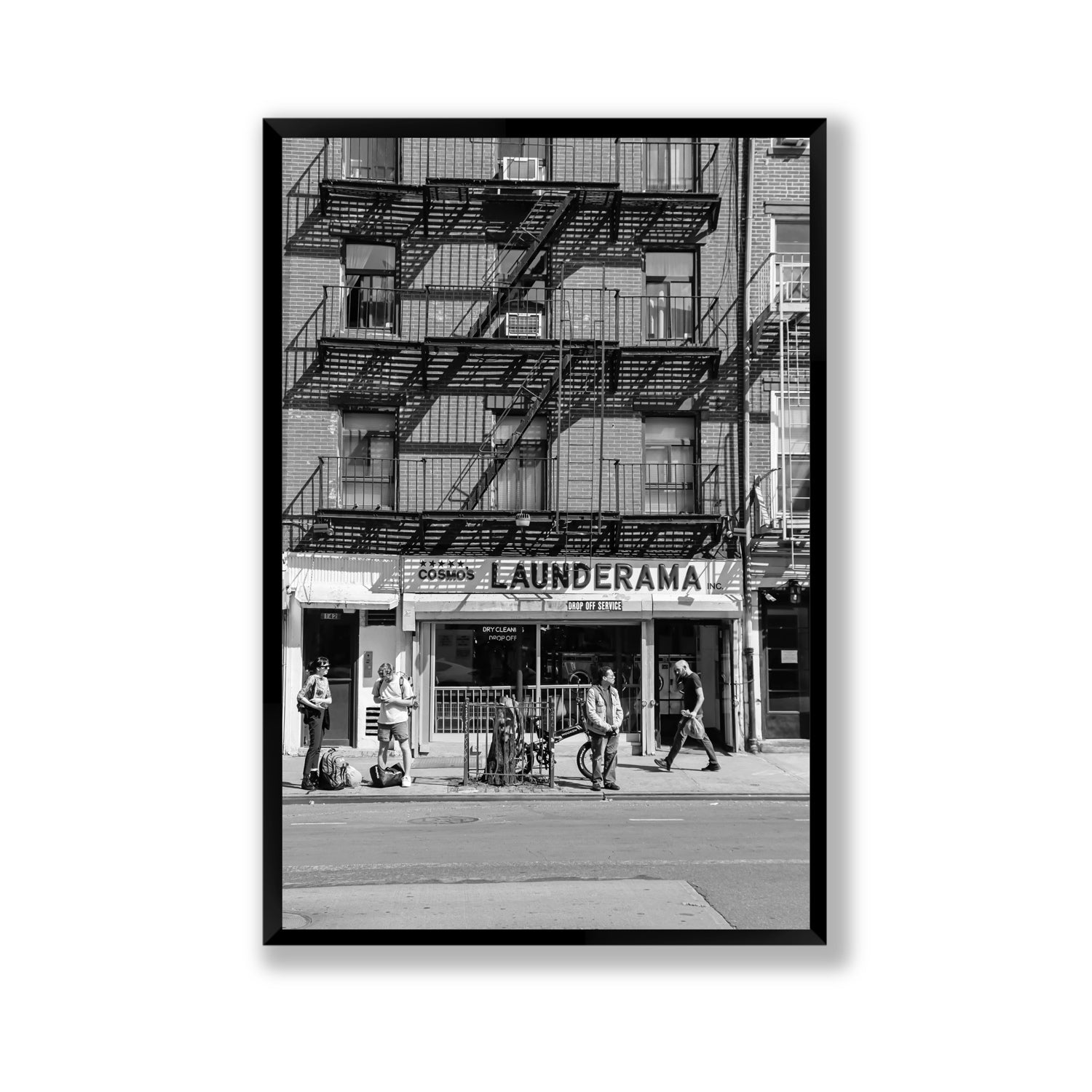 Bus Stop New York NYC Black & White wall art Gallery full-bleed fine art print in black frame