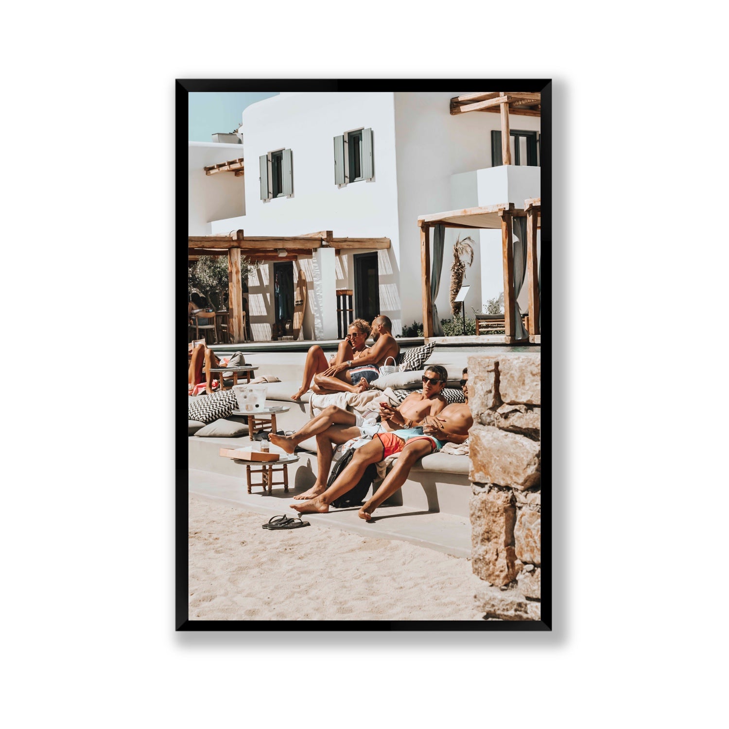 Style That Sizzles Mykonos Greek island wall art Gallery full-bleed fine art print in black frame