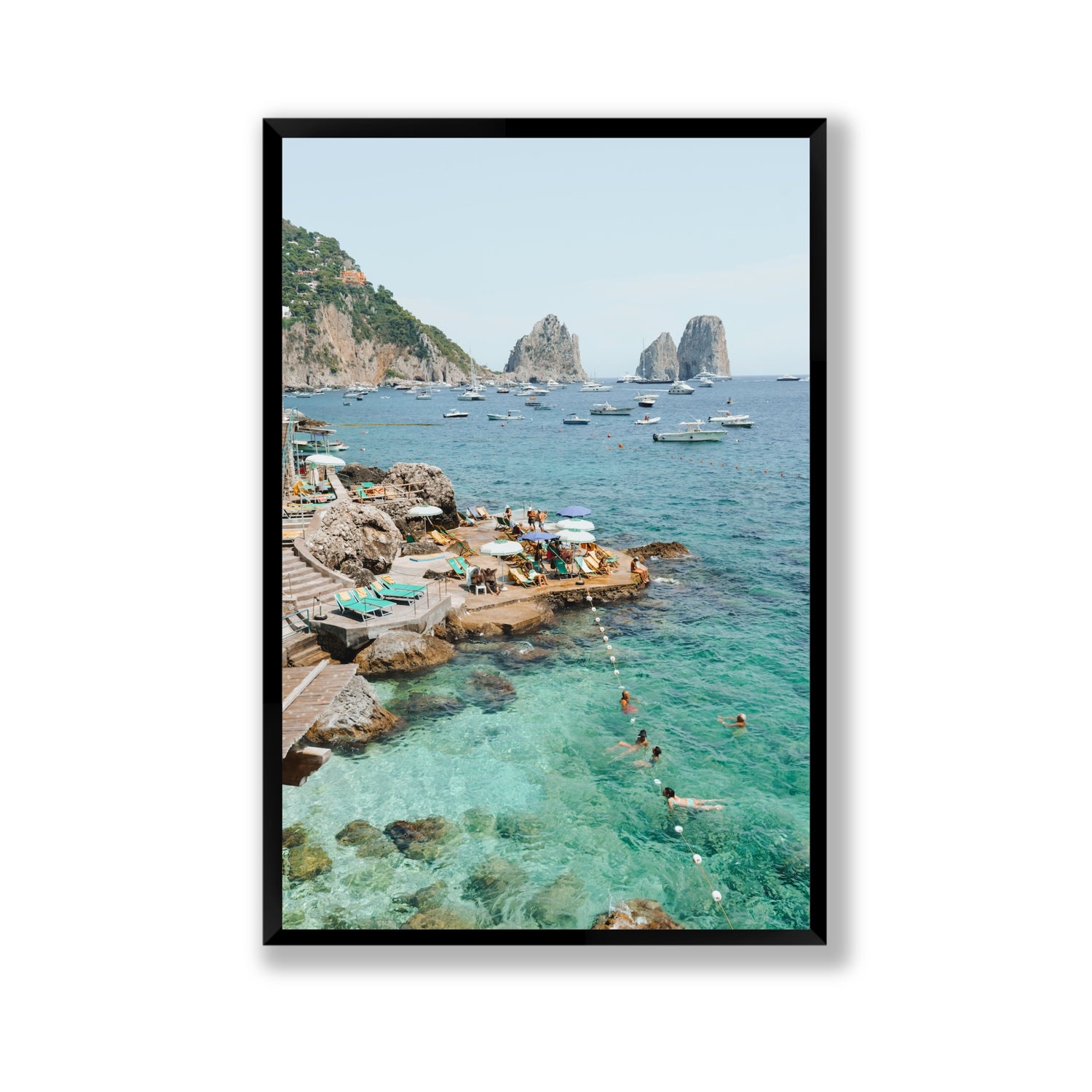 Summertime Blues Capri Mediterranean wall art Gallery full-bleed fine art print in black frame
