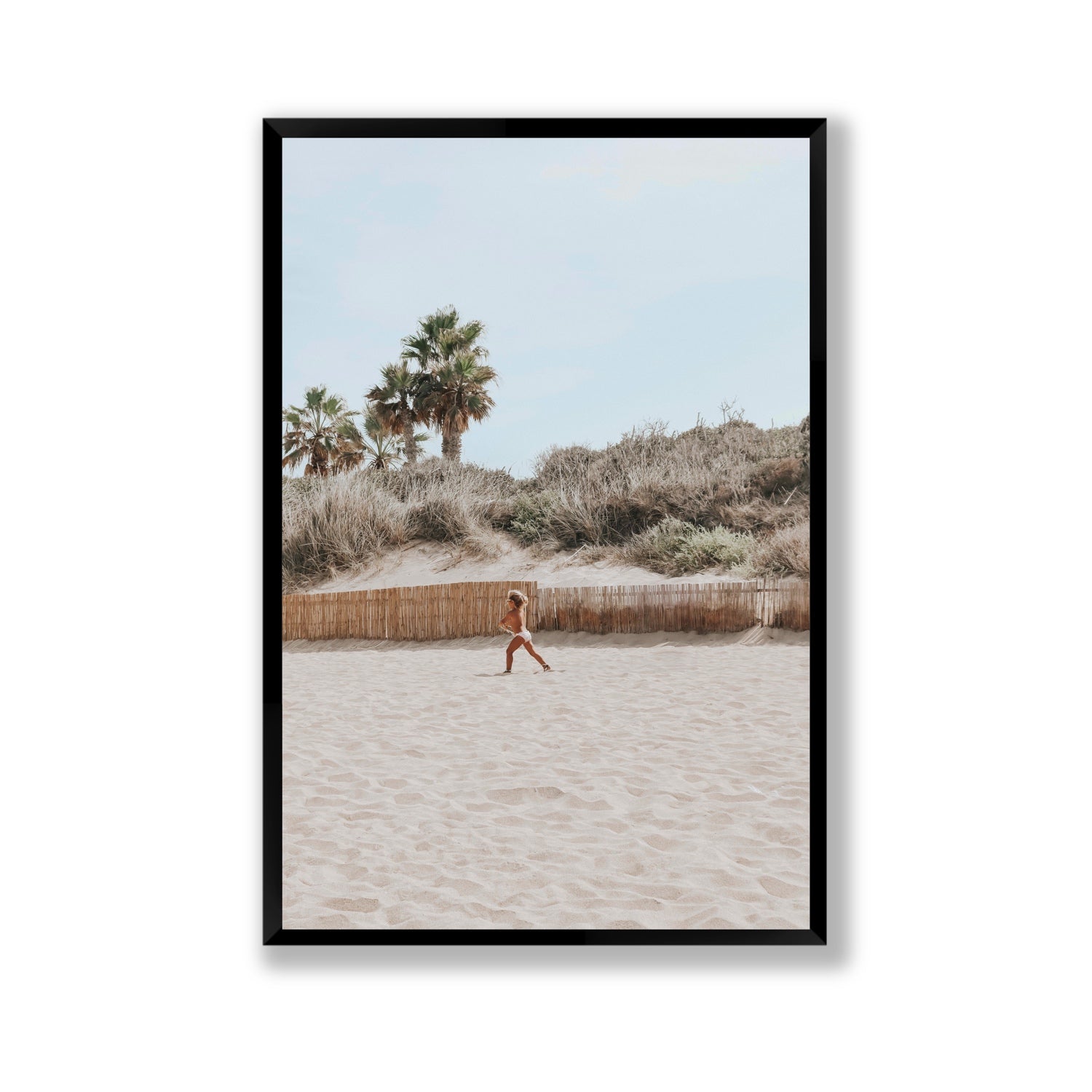 Joyful Sprint Puglia beach coastal fine art print Gallery full-bleed fine art print in black frame