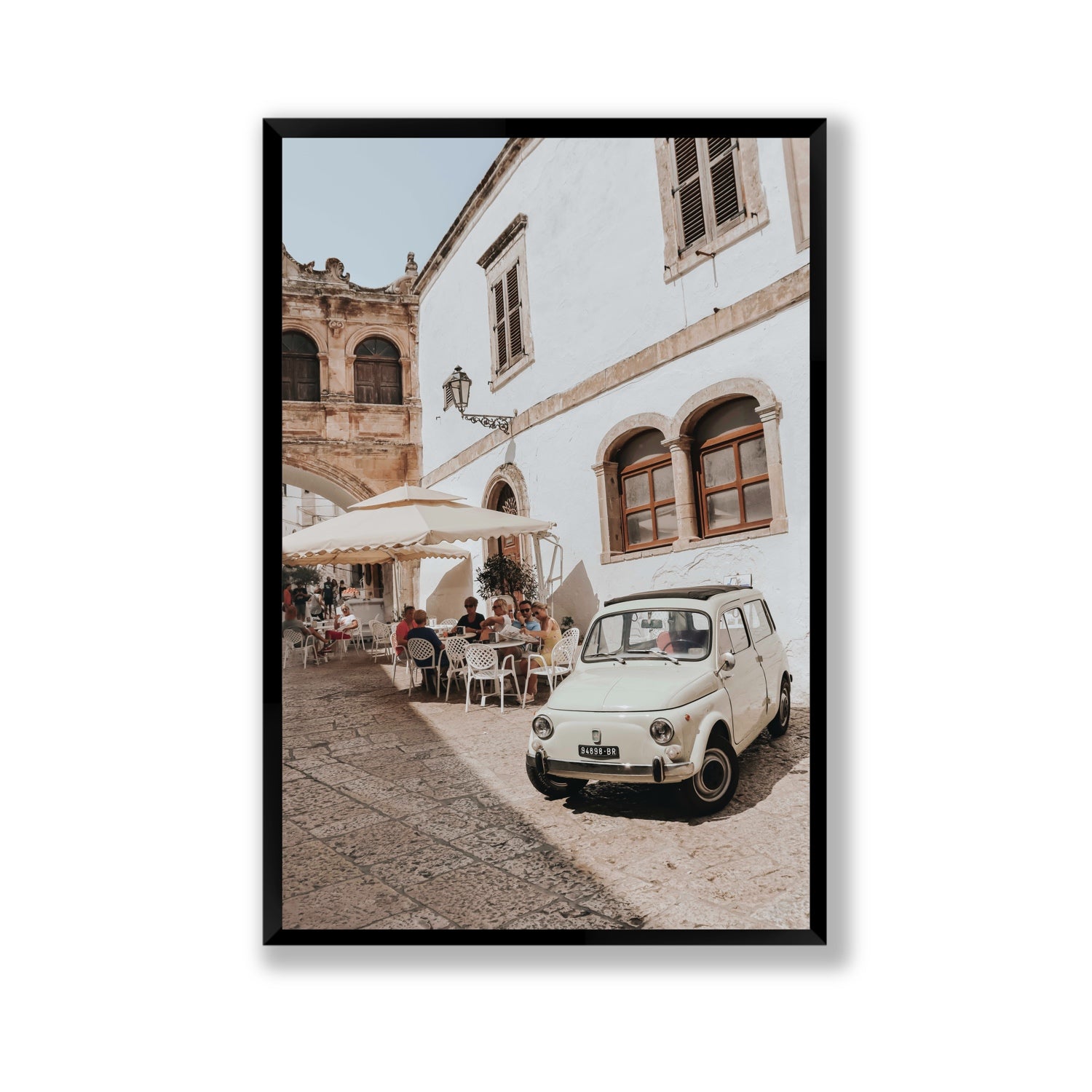 Piazza di Ostuni Puglia Italian wall art Gallery full-bleed fine art print in black frame