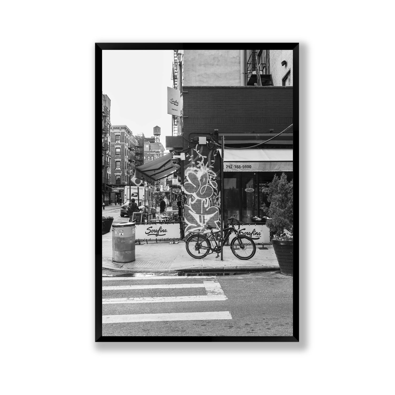 Cafe Canvas New York NYC Black & White wall art Gallery fine art canvas in black frame view 2