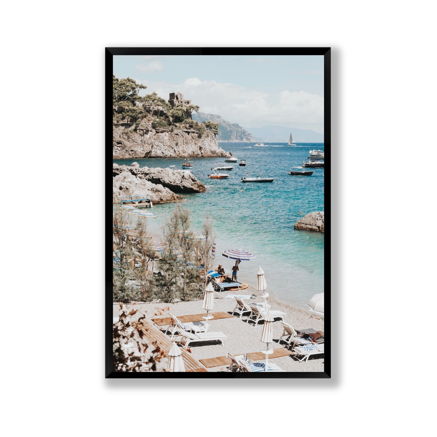Sizzling Summer Days Amalfi coastal wall art Gallery full-bleed fine art print in black frame