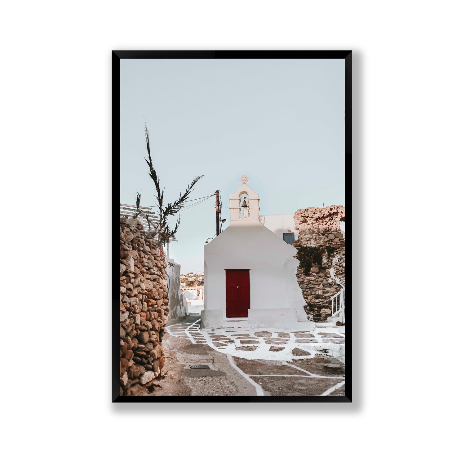 Little Chapel Mykonos Greek island wall art Gallery full-bleed fine art print in black frame