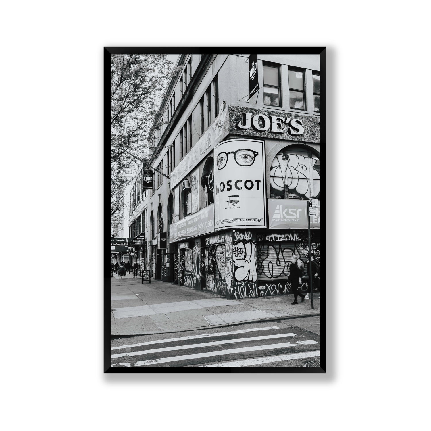 Lower East Side Murals New York NYC Black & White wall art Gallery full-bleed fine art print in black frame