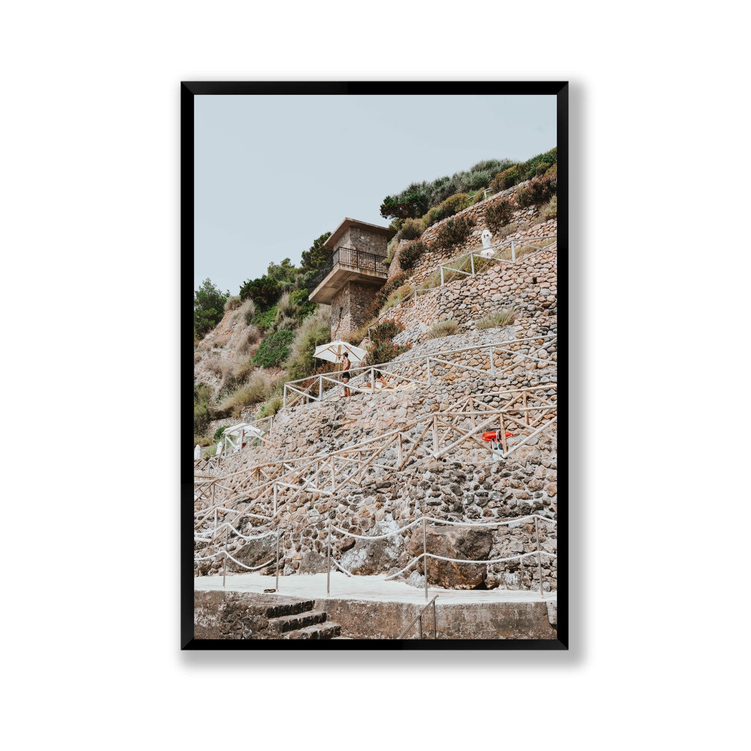 Solitude by the Sea Tuscany coastal Italian wall art Gallery full-bleed fine art print in black frame