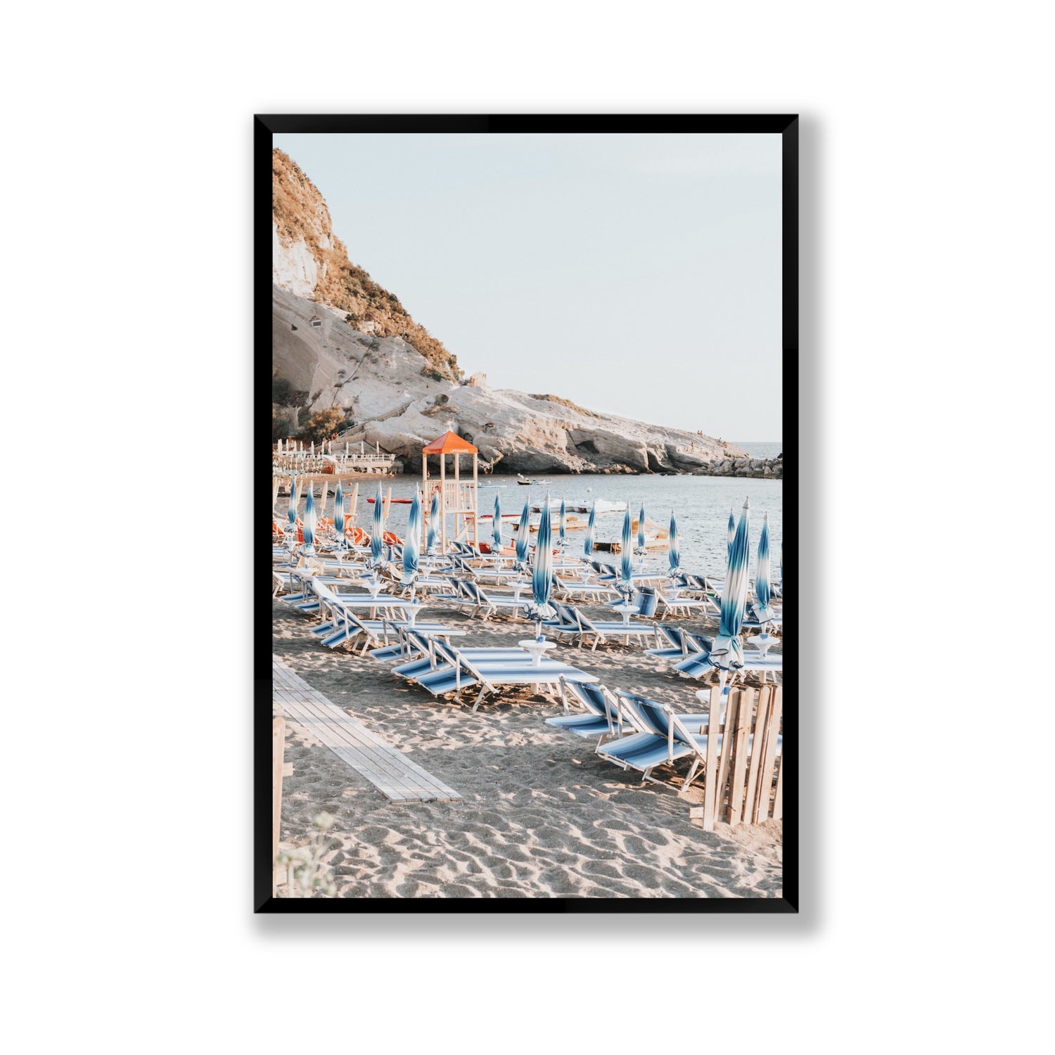 The Golden Hour Ischia Italian coastal wall art Gallery full-bleed fine art print in black frame