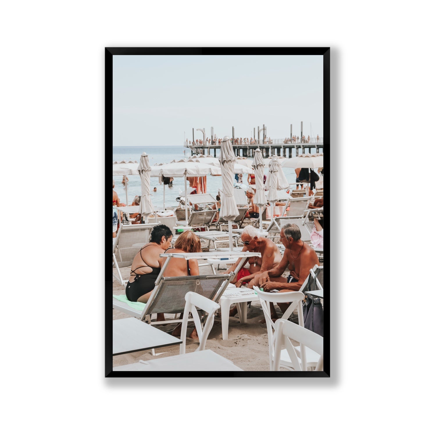 Salted Shuffle fine art print, Alassio, Italy, people and locals artwork, Gallery, Black Frame · Full Bleed, Fine Art Print