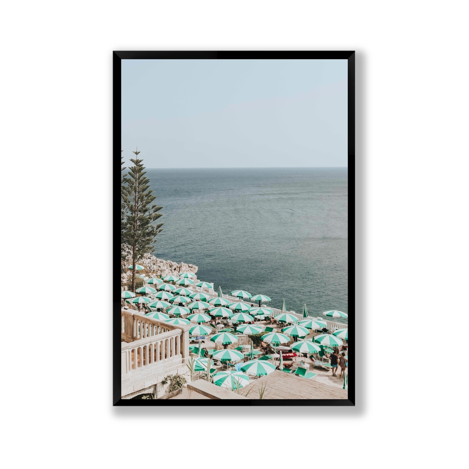 Sun-drenched Stripes Puglia beach coastal wall art Gallery full-bleed fine art print in black frame