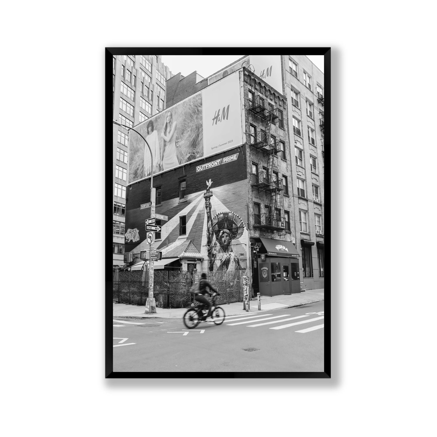 Shadows Of Liberty New York NYC Black & White wall art Gallery full-bleed fine art print in black frame