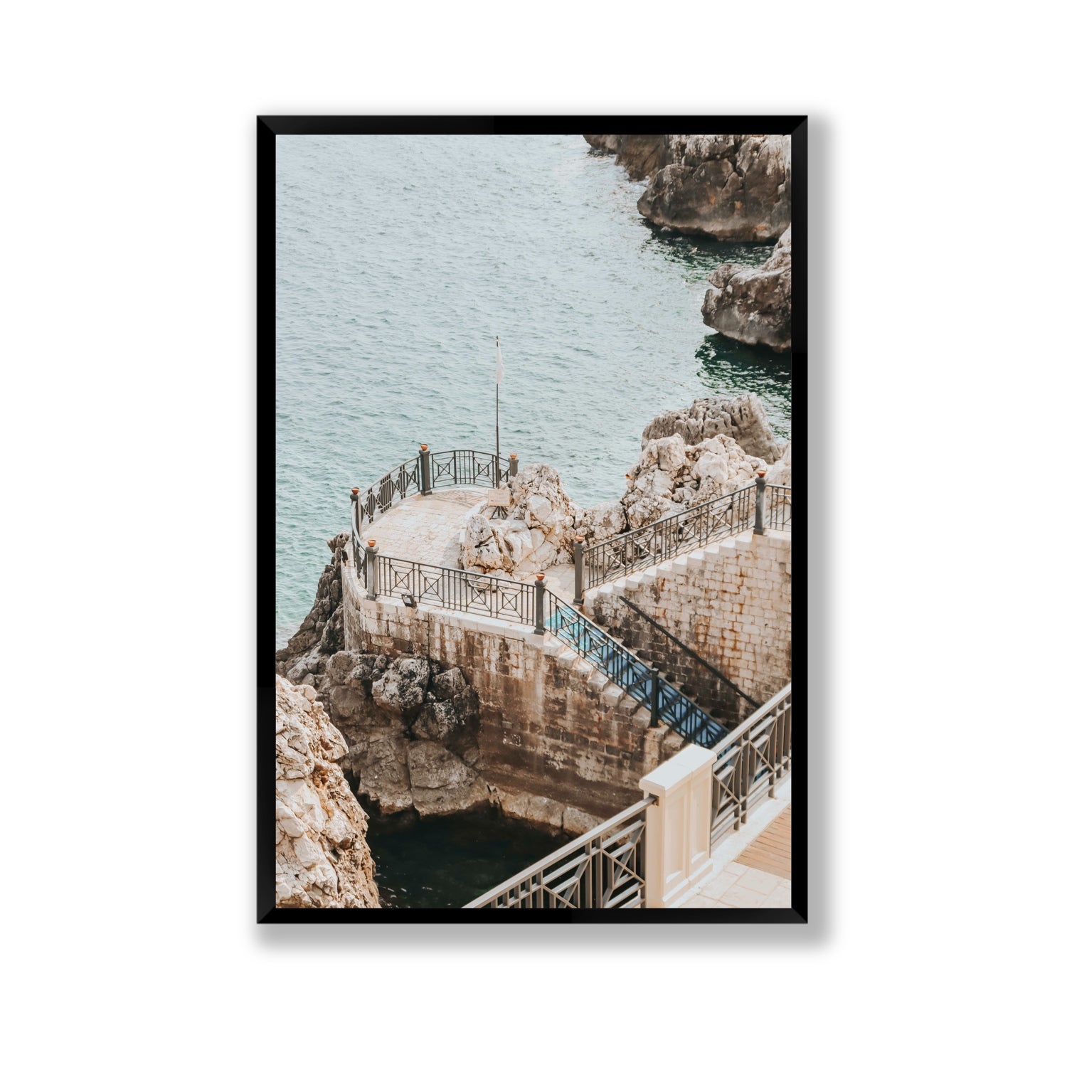 Tidal Staircase Puglia coastal Italian wall art Gallery full-bleed fine art print in black frame