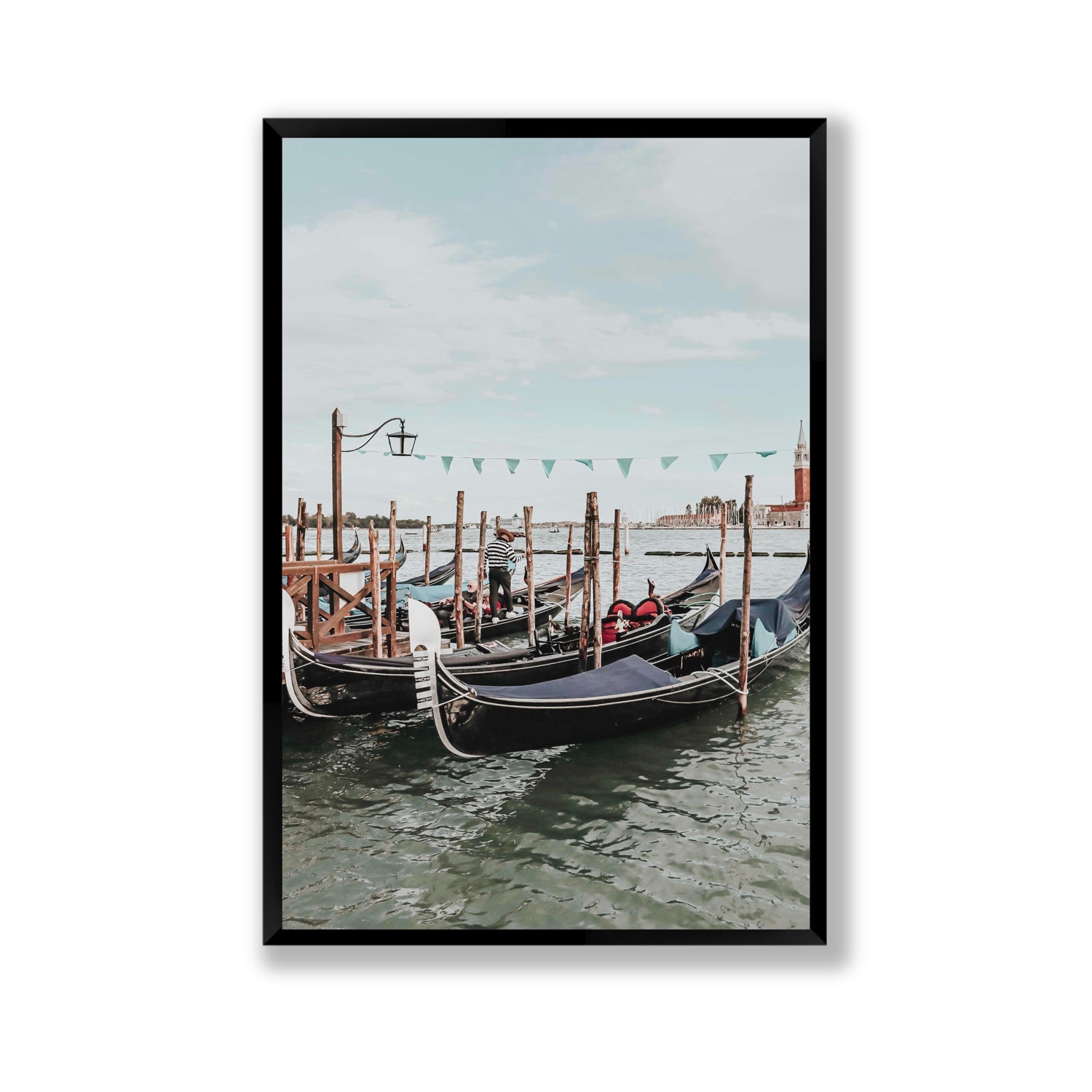 The Gondolier Venice Gondola Italian wall art Gallery full-bleed fine art print in black frame