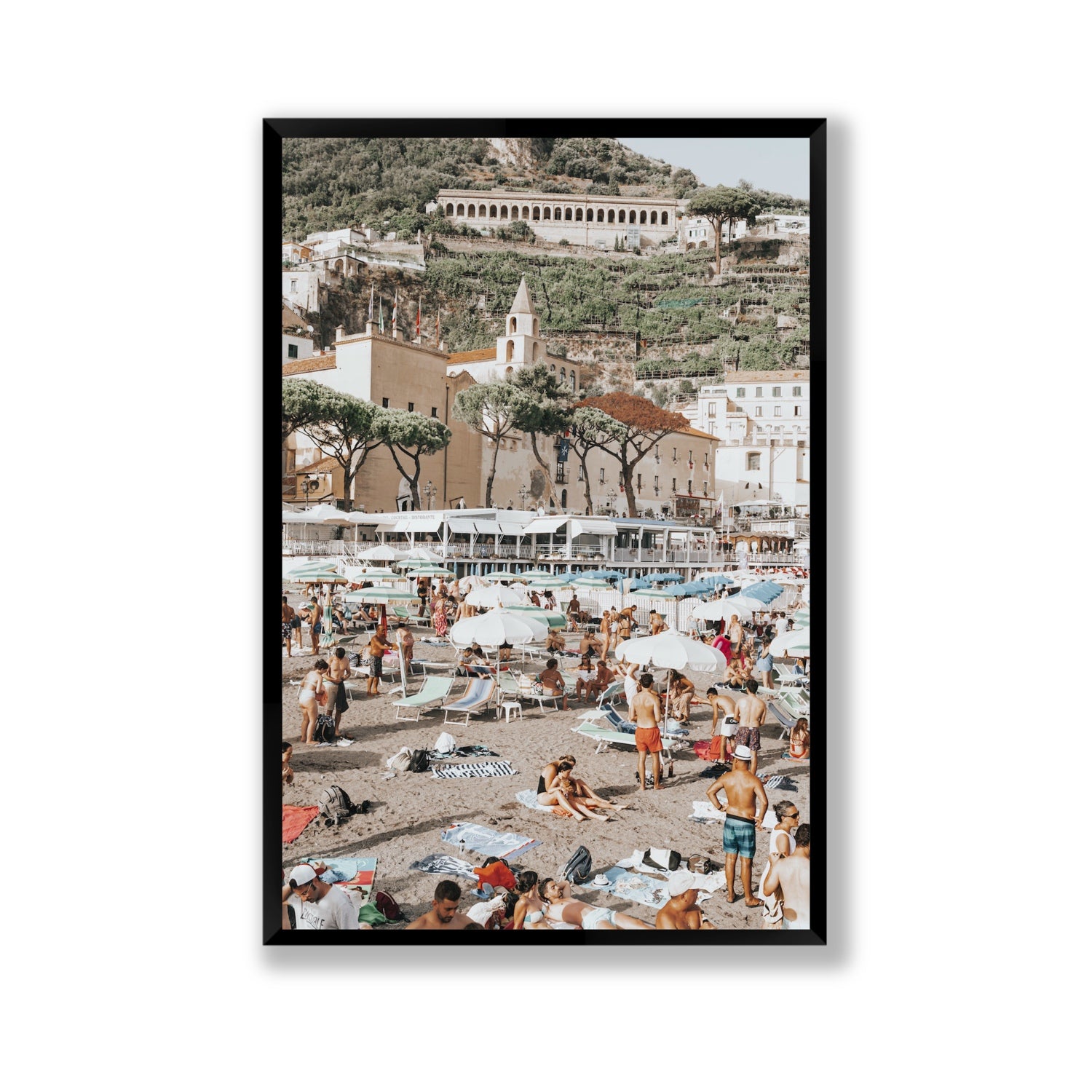 Festa In Spiaggia Amalfi coastal wall art Gallery full-bleed fine art print in black frame