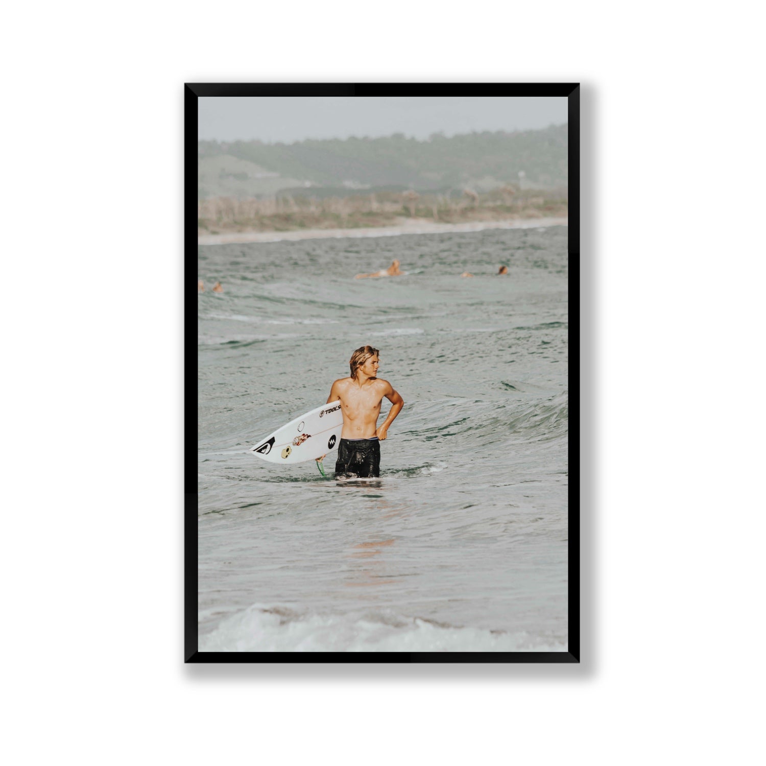 Chasing Mavericks Byron Bay Surf coastal wall art Gallery full-bleed fine art print in black frame