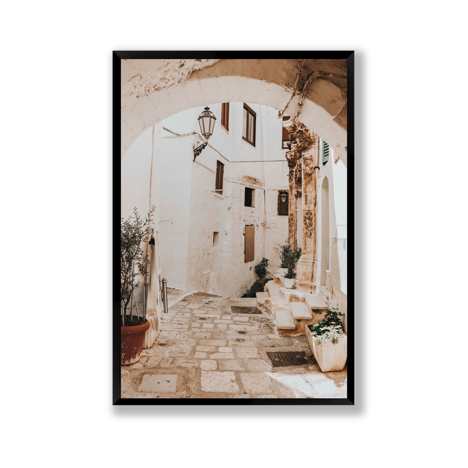 Pathway Wander Puglia Ostuni wall art Gallery full-bleed fine art print in black frame