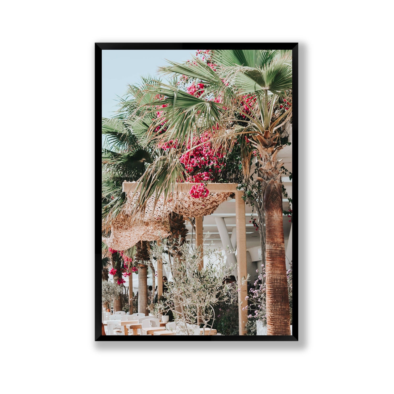 Palm Trees Mykonos Greek island wall art Gallery full-bleed fine art print in black frame