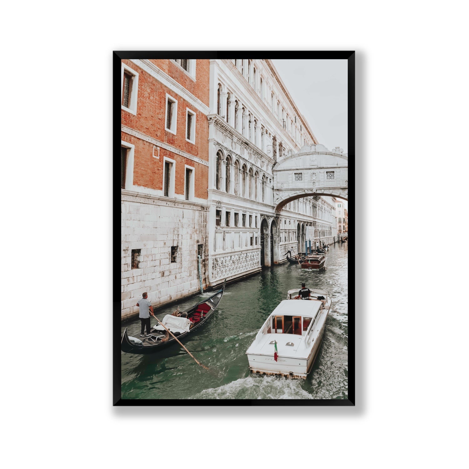 Under the Bridge Venice Gondola Italian wall art Gallery full-bleed fine art print in black frame