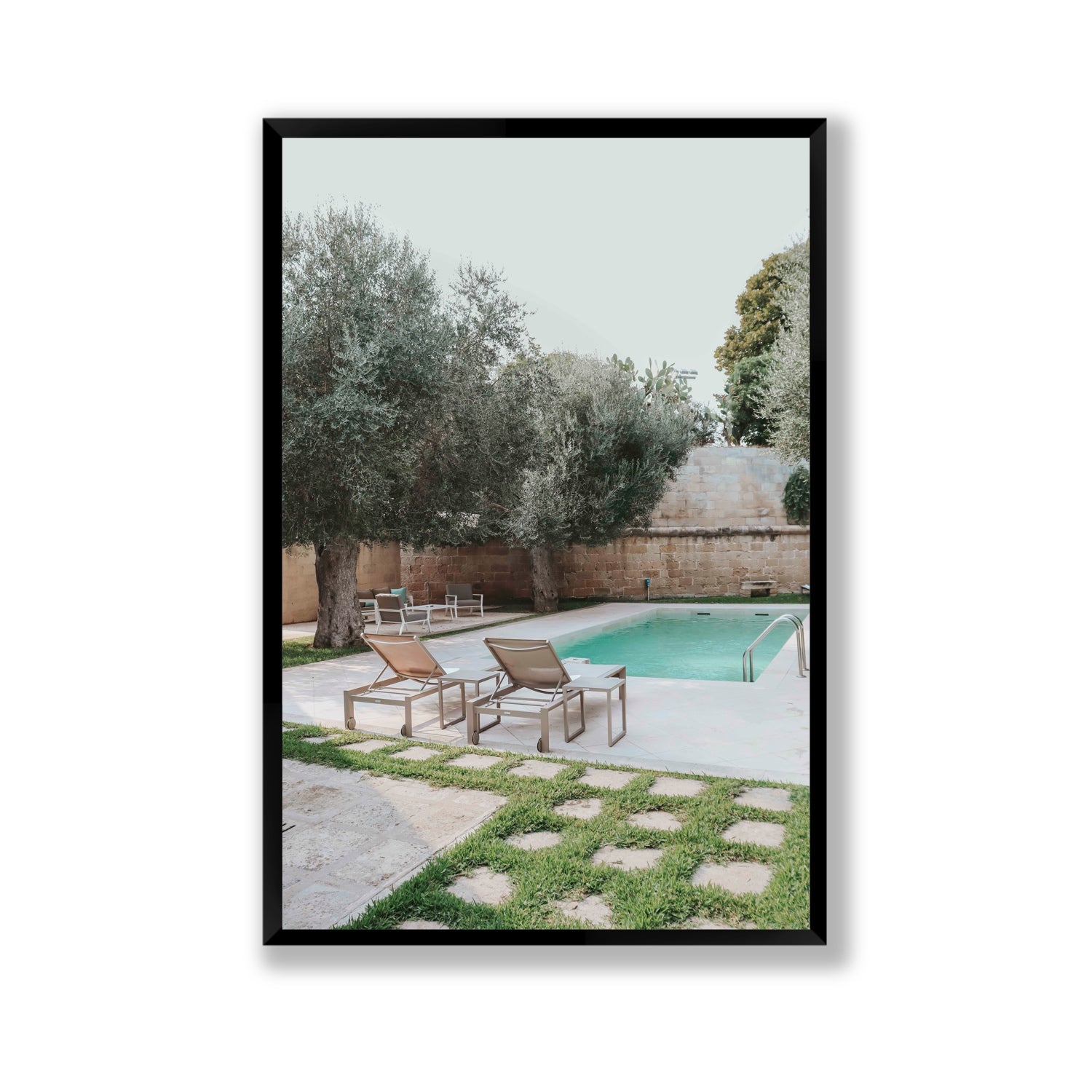 Olive Oasis Puglia Mediterranean wall art Gallery full-bleed fine art print in black frame