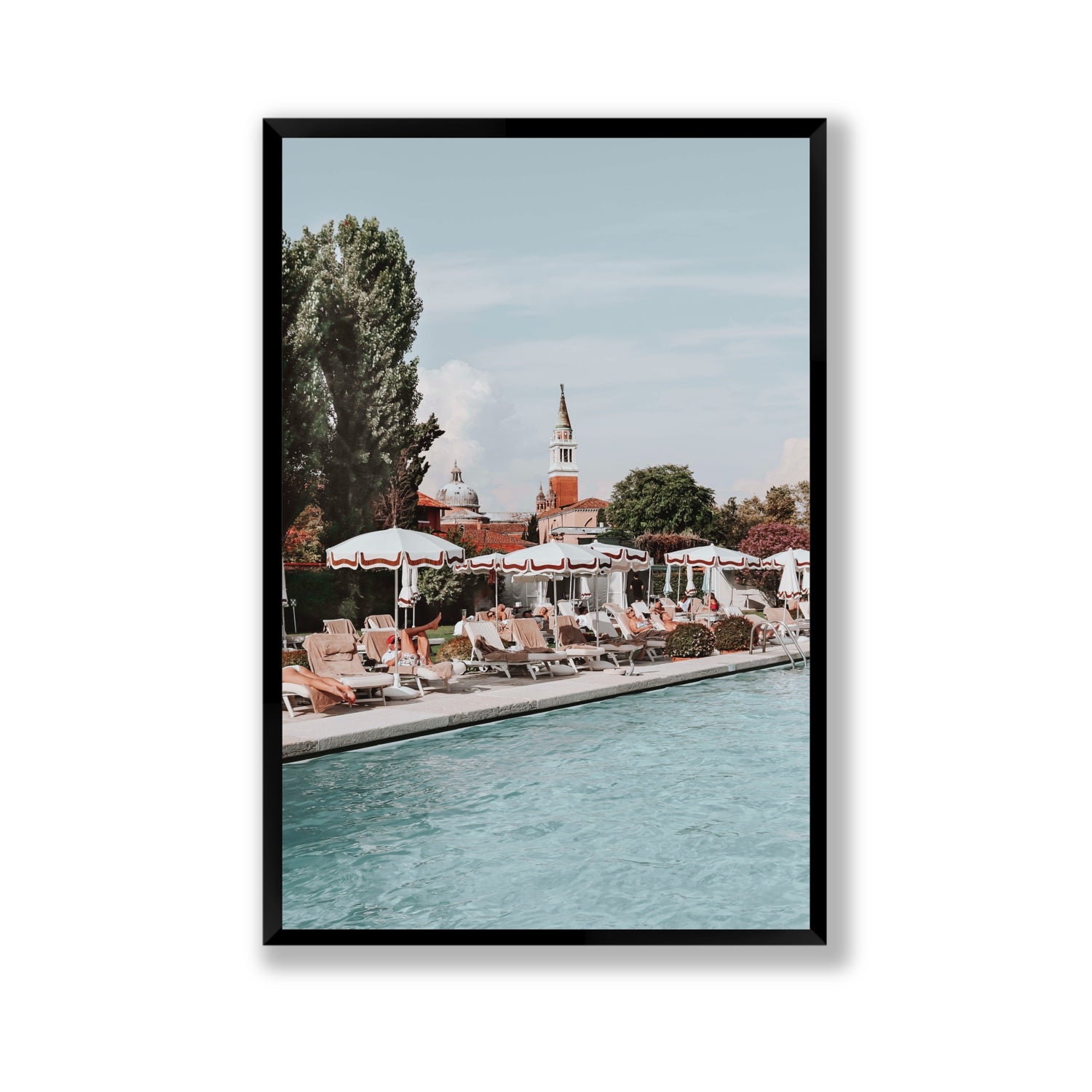 Poolside Perch Venice Italian wall art Gallery full-bleed fine art print in black frame