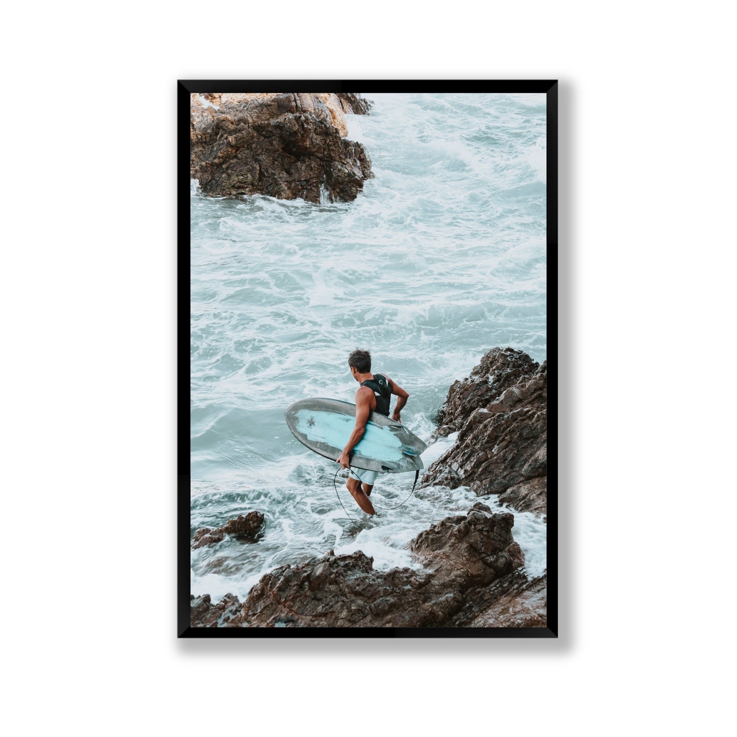 Into The Soup Byron Bay Surf coastal wall art Gallery full-bleed fine art print in black frame