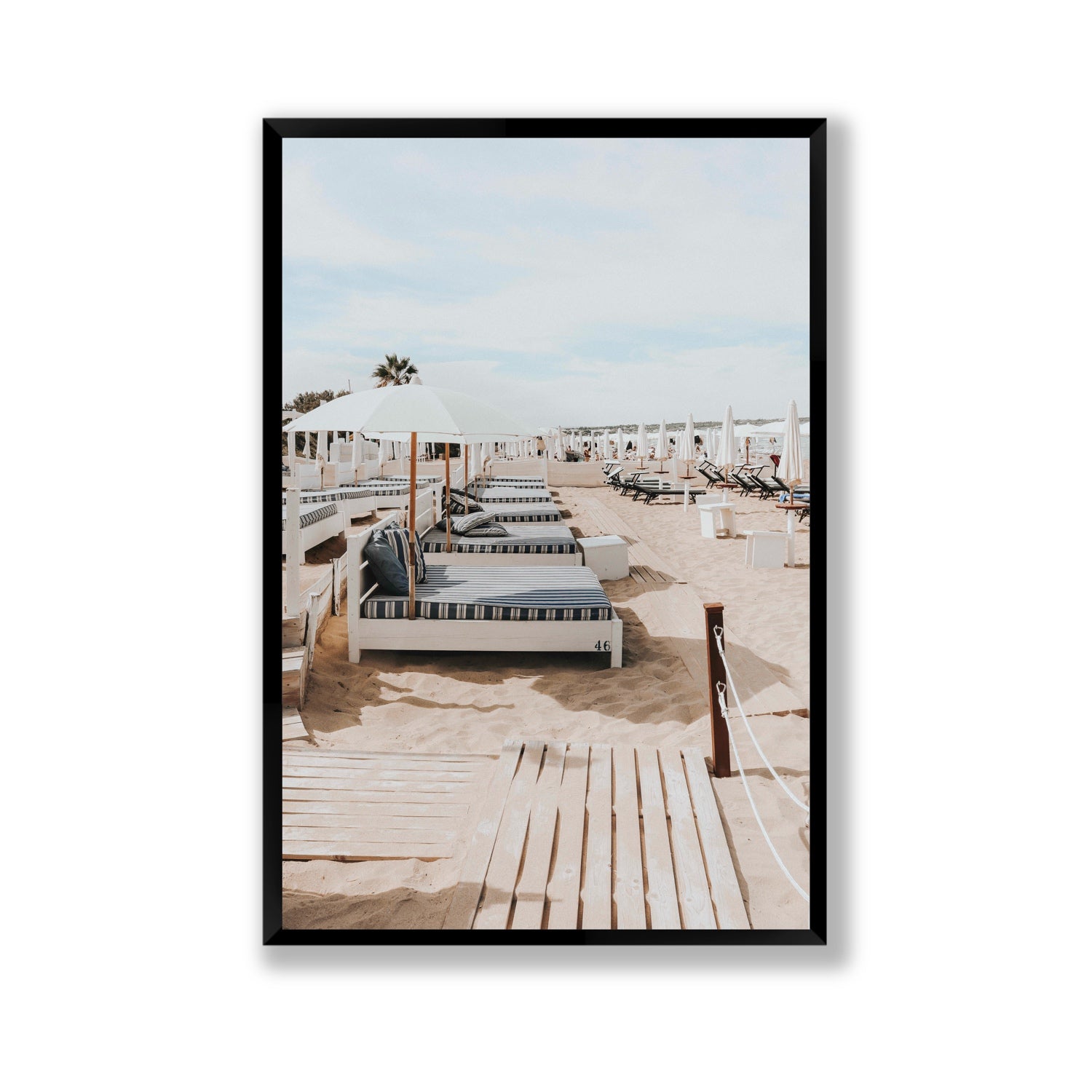 Coastal Repose Puglia beach Mediterranean fine art print Gallery full-bleed fine art print in black frame