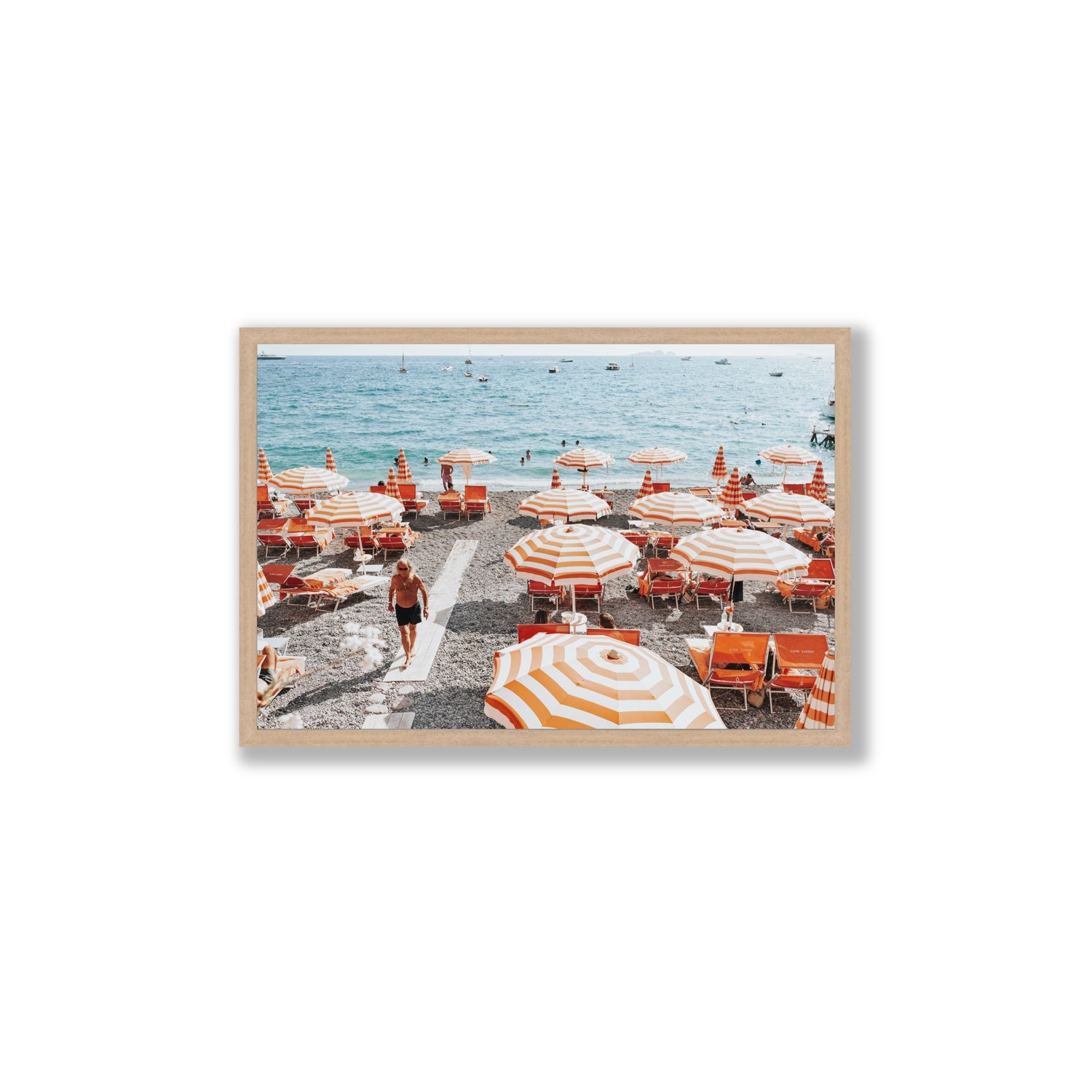 Shoreline Strut Positano wall art Large full-bleed fine art print in natural oak frame