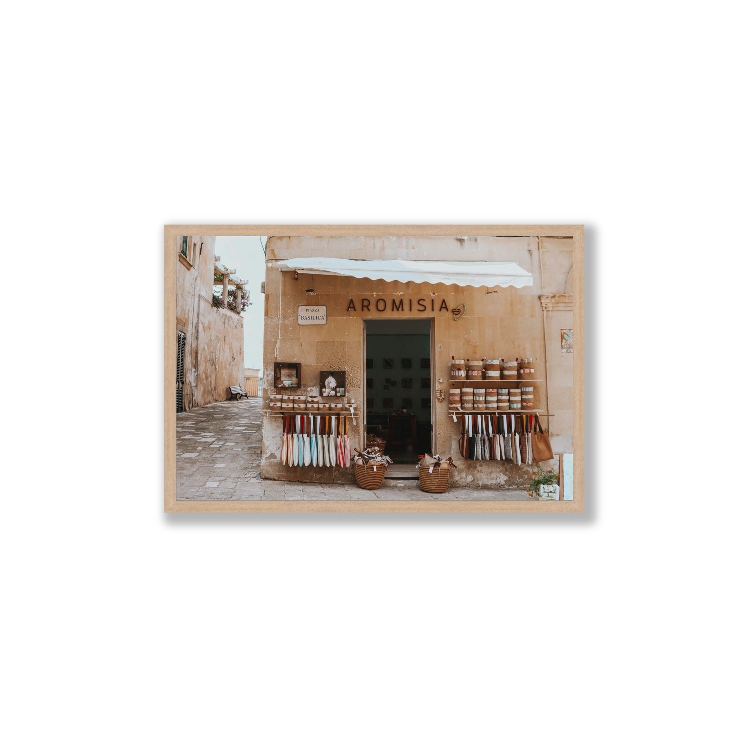 Aromisia Puglia Otranto Italian wall art Large full-bleed fine art print in natural oak frame