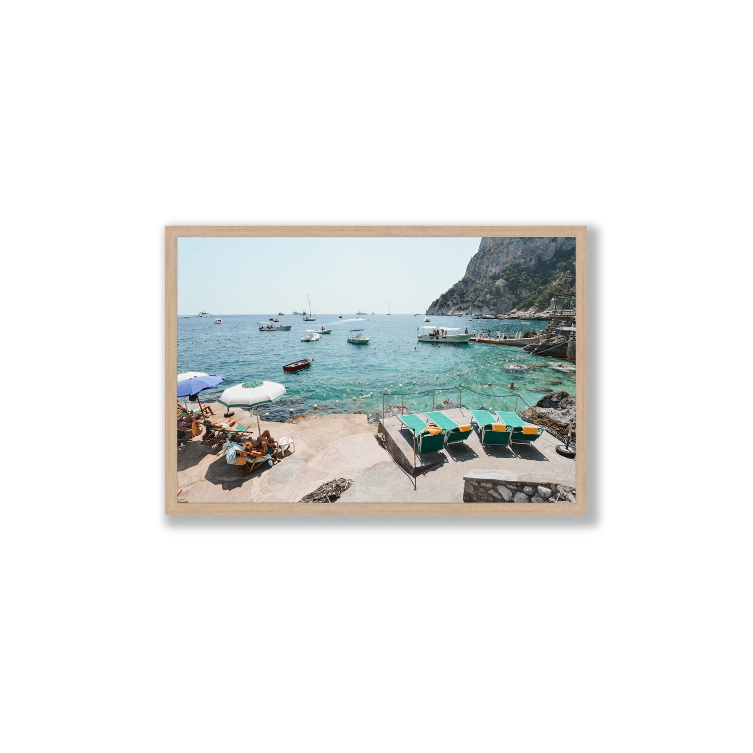 Save Me A Seat Capri Mediterranean wall art Large full-bleed fine art print in natural oak frame