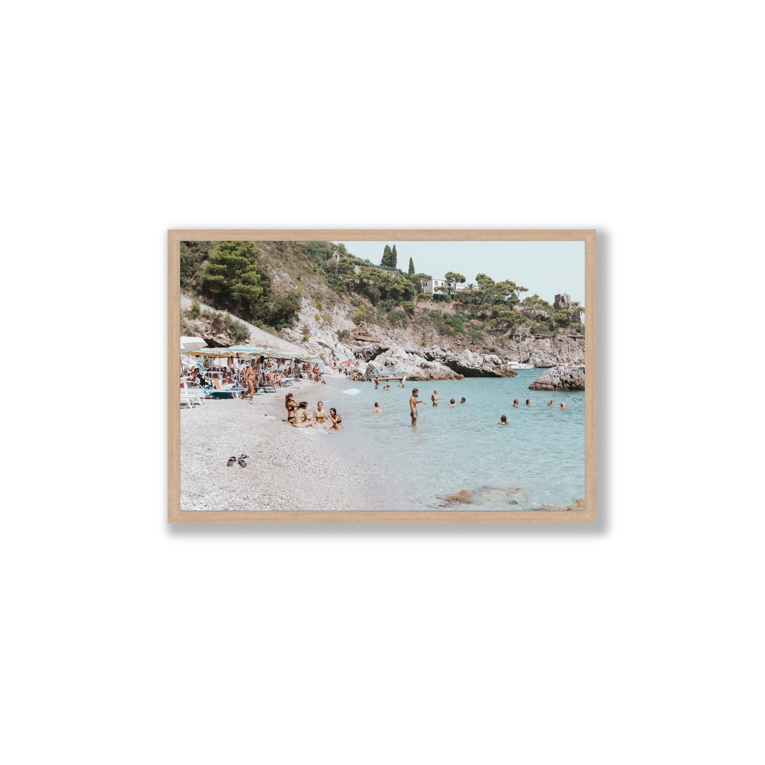 La Vacanza Amalfi Mediterranean wall art Large full-bleed fine art print in natural oak frame