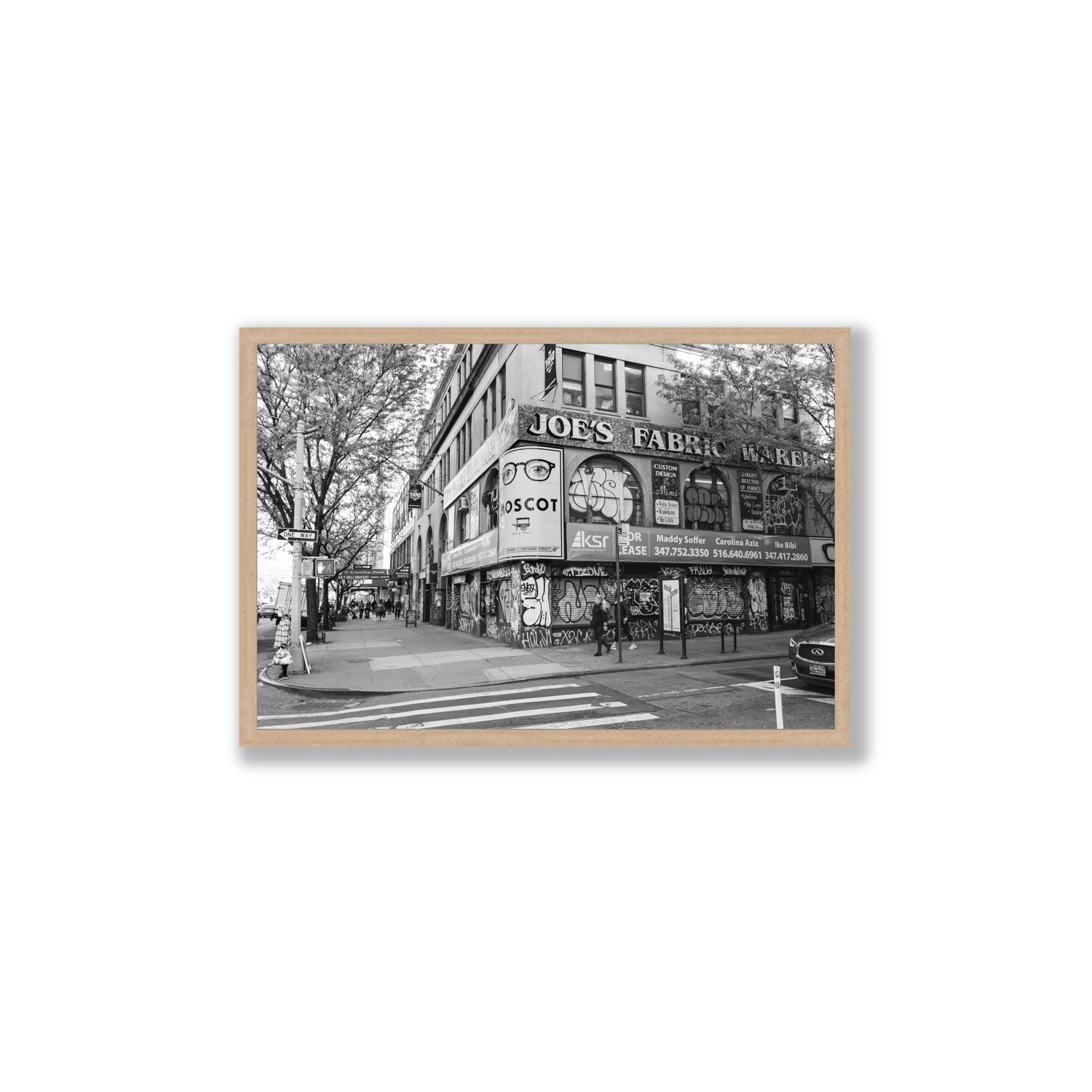 Wall Poetry New York NYC Black & White wall art Large full-bleed fine art print in natural oak frame