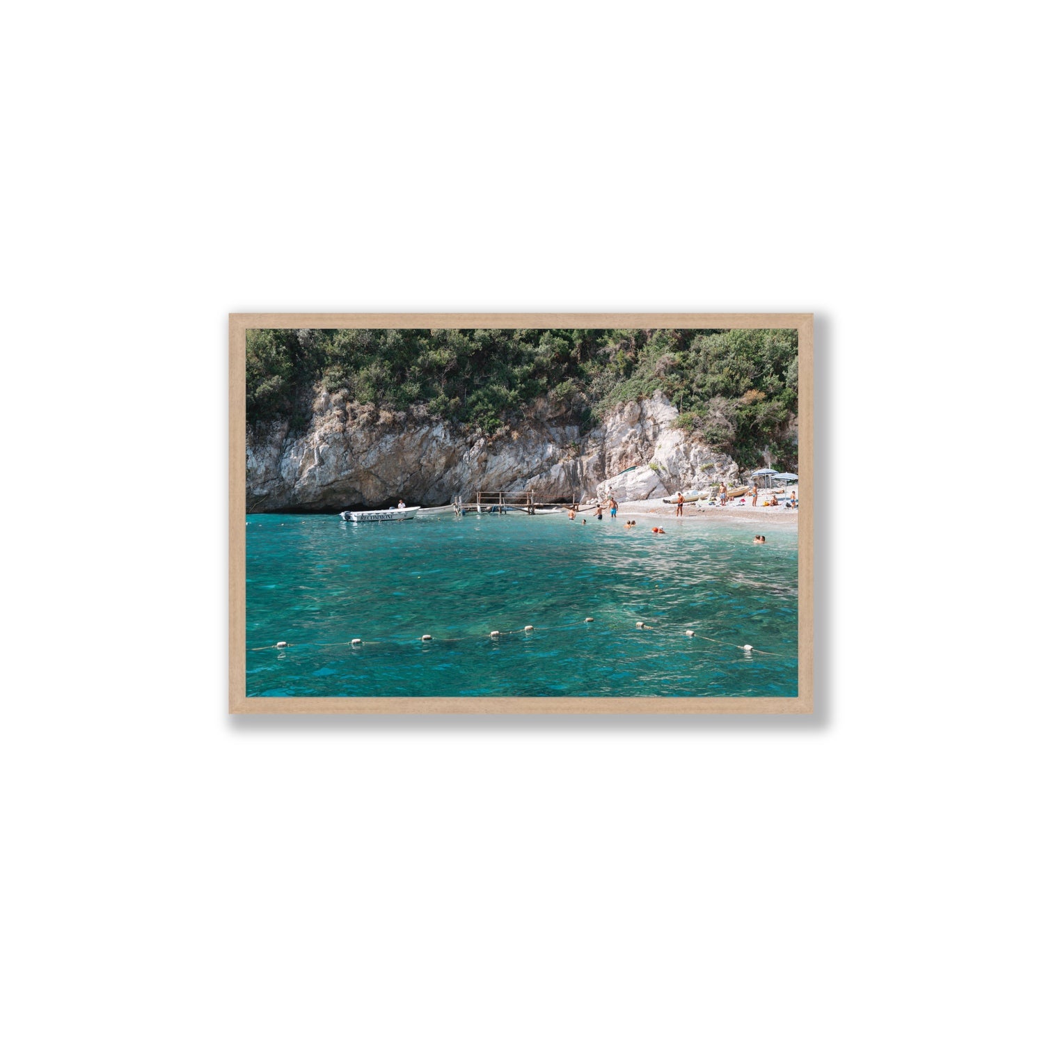 Azure Abyss Nerano wall art Large full-bleed fine art print in natural oak frame
