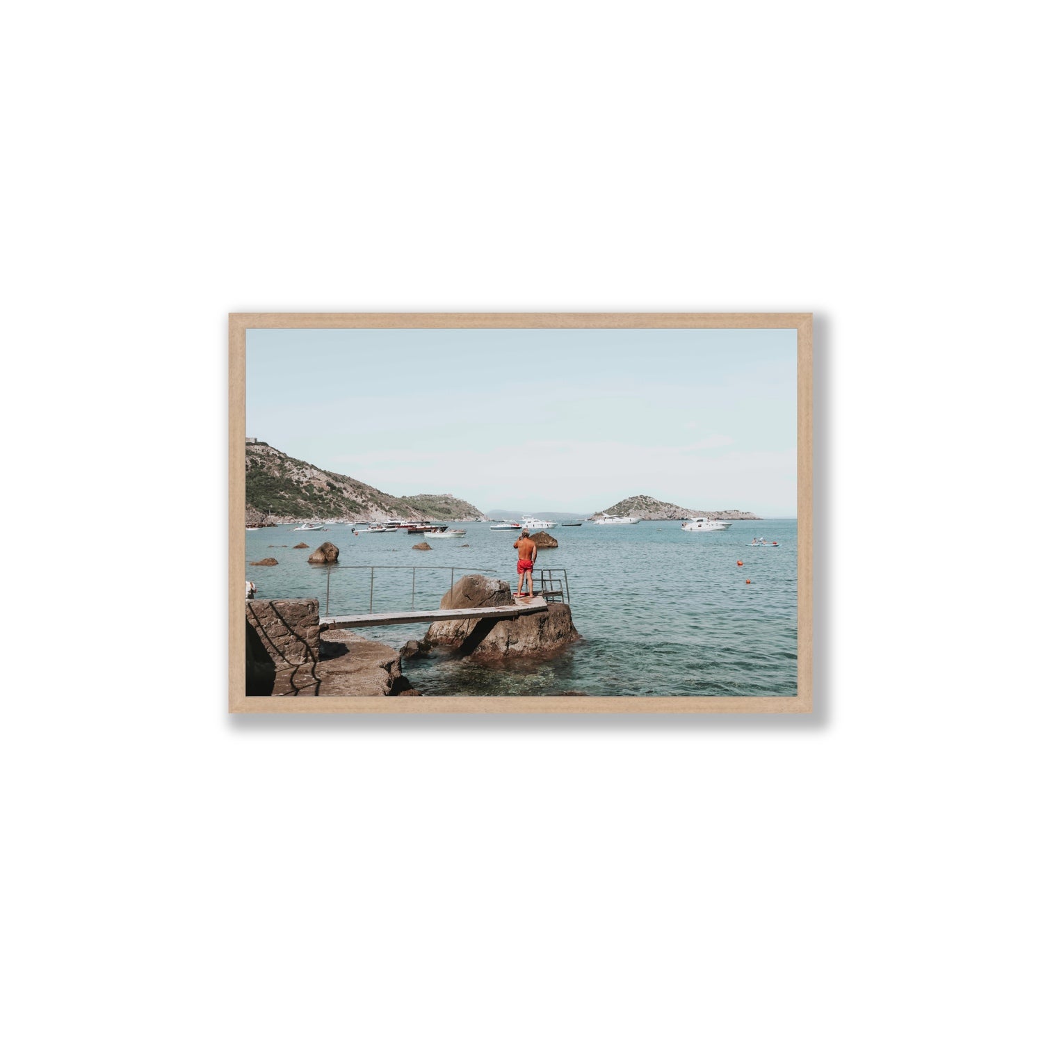 Out Of Office Tuscany coastal Italian wall art Large full-bleed fine art print in natural oak frame