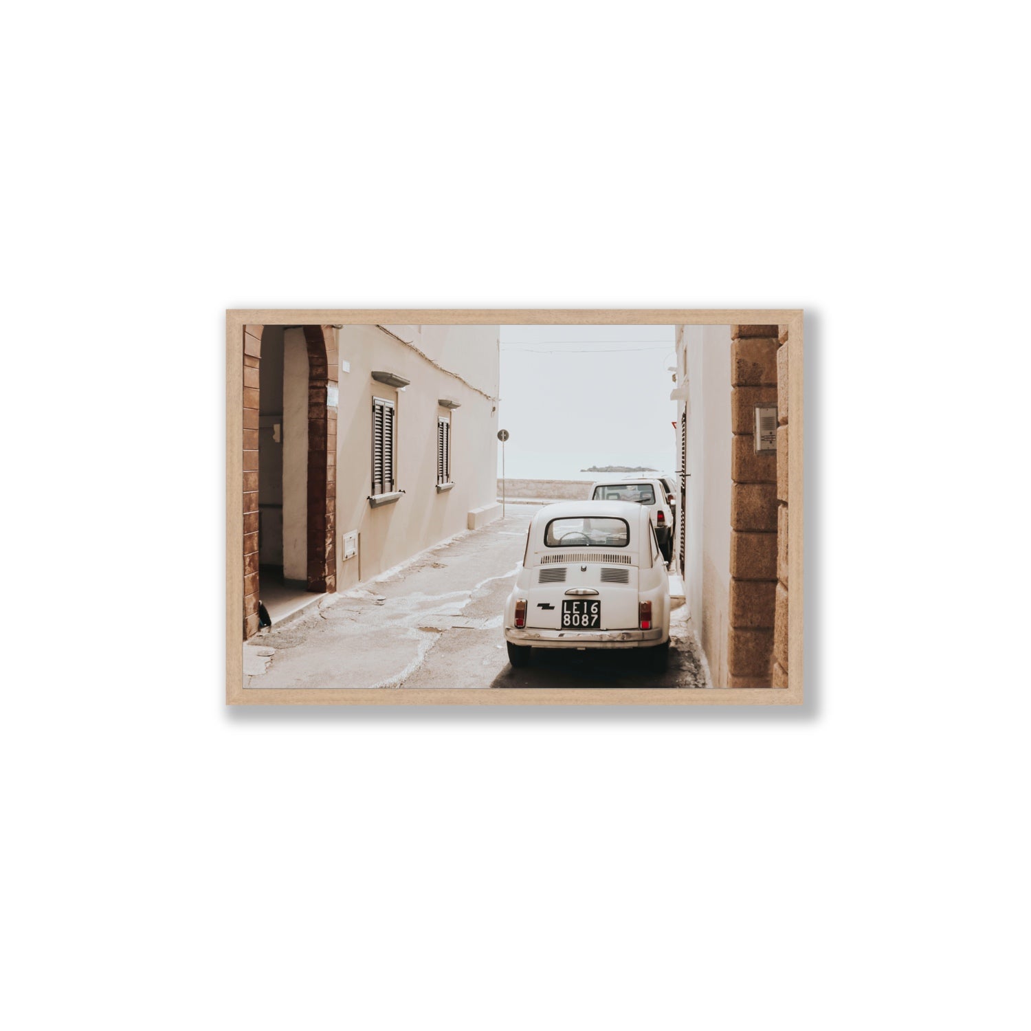Bambini Lane Puglia Italian wall art Large full-bleed fine art print in natural oak frame