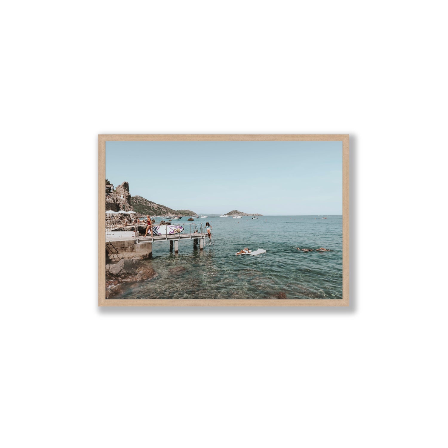 Retro Glamour Tuscany coastal Italian wall art Large full-bleed fine art print in natural oak frame