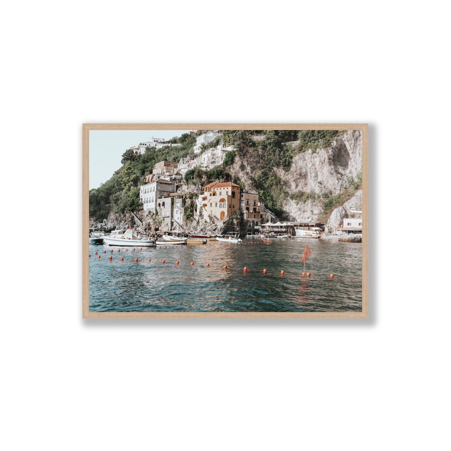 Amalfi Villas fine art print, Amalfi, Italy, coastal scenes artwork, Extra Large, Natural Oak Frame · Full Bleed, Fine Art Print