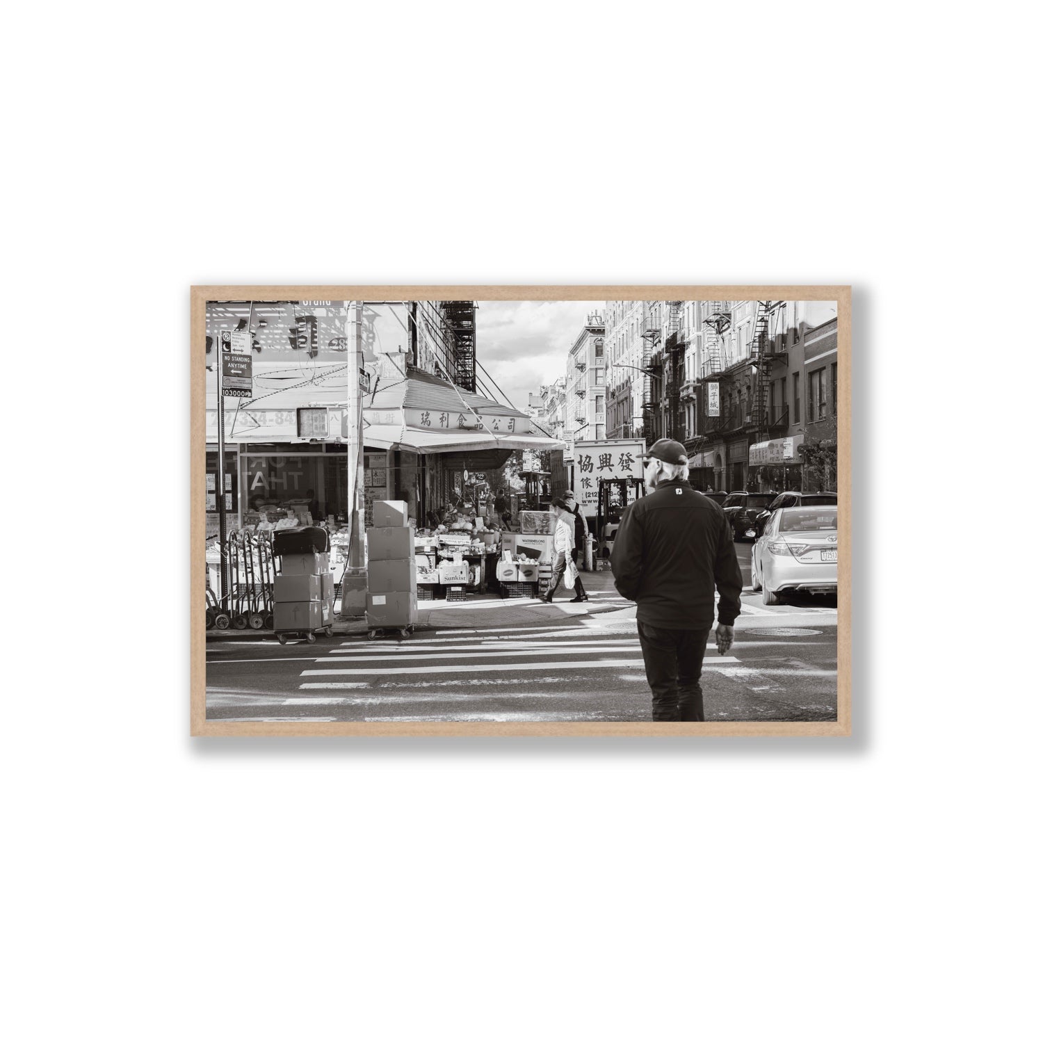 Chinatown New York NYC Street wall art Extra Large full-bleed fine art print in natural oak frame