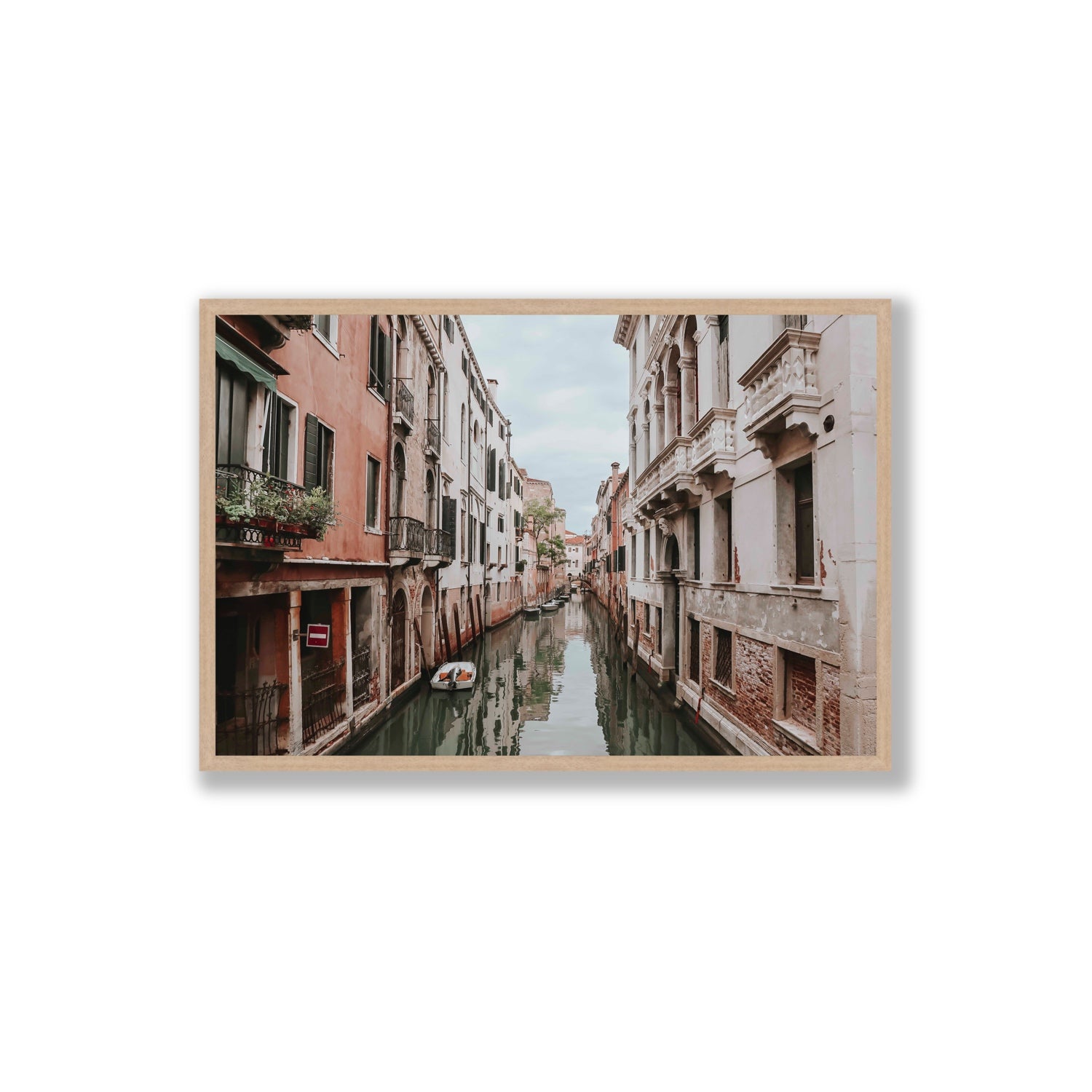 The Floating City Venice Canal Italian decor wall art Extra Large full-bleed fine art print in natural oak frame