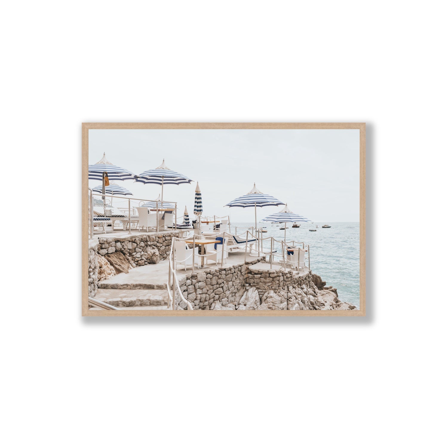 Ombrelloni fine art print, Positano, Italy, Extra Large, Natural Oak Frame · Full Bleed, Fine Art Print