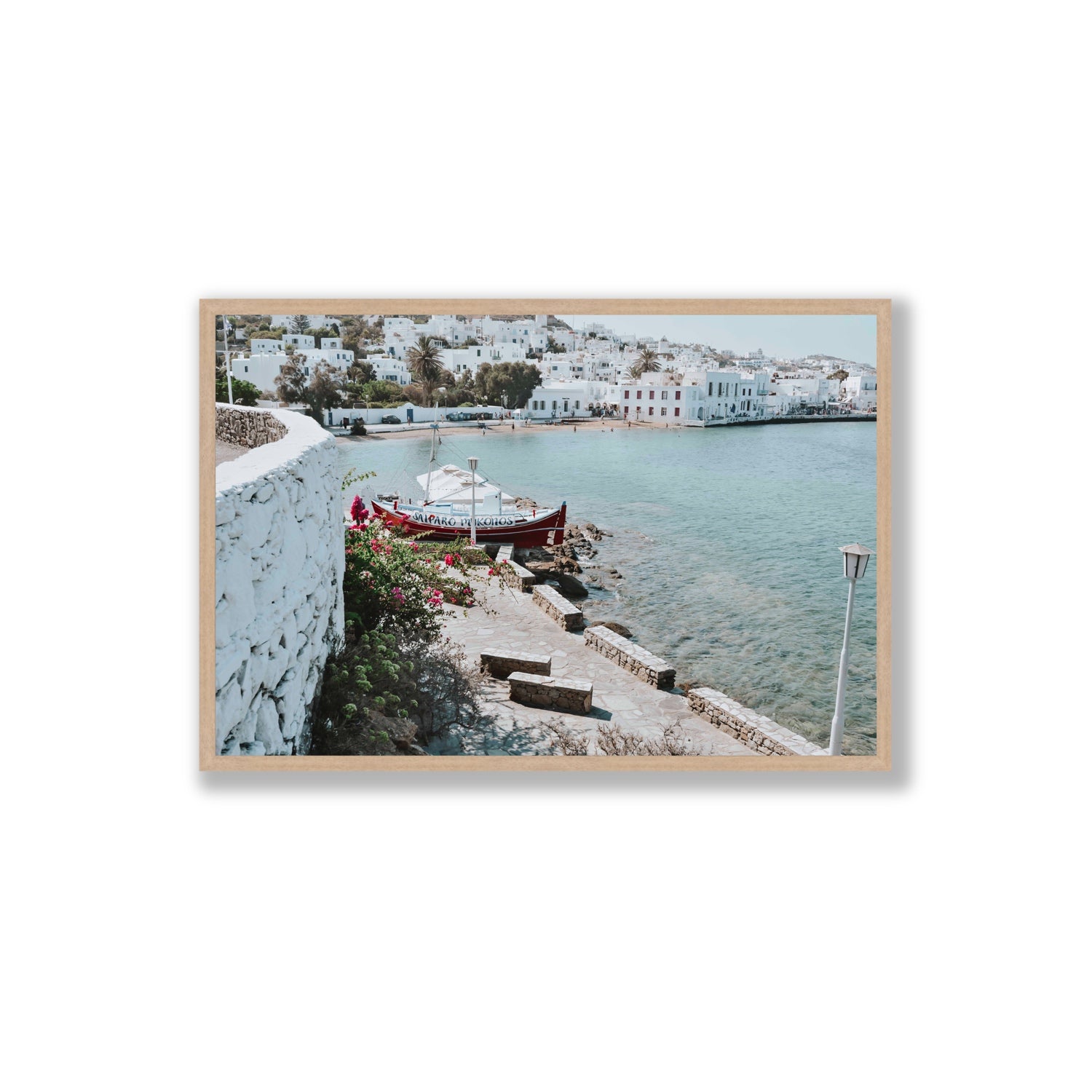 Harika Mykonos Greek island wall art Extra Large full-bleed fine art print in natural oak frame
