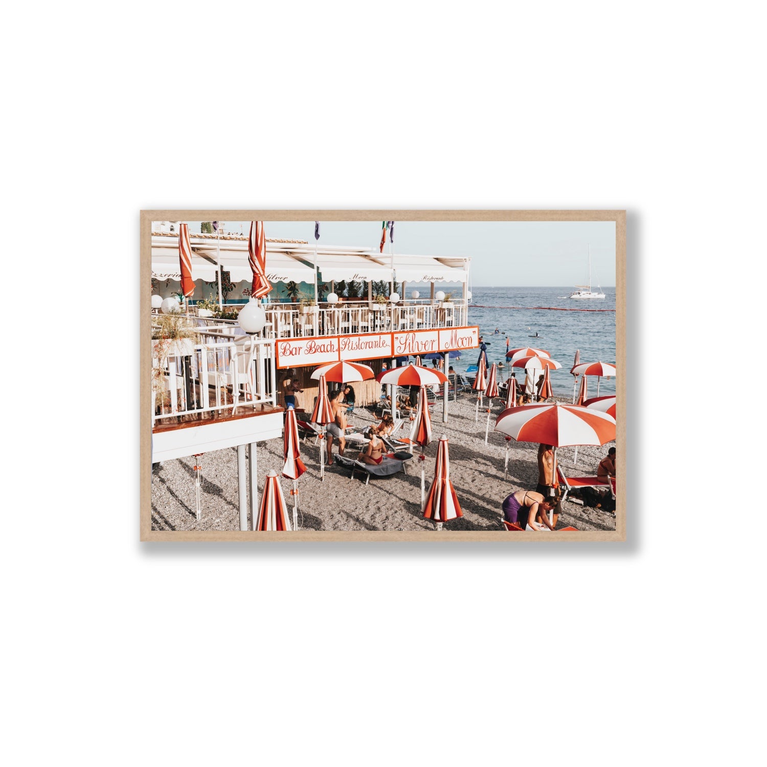 Silver Moon Amalfi Mediterranean wall art Extra Large full-bleed fine art print in natural oak frame