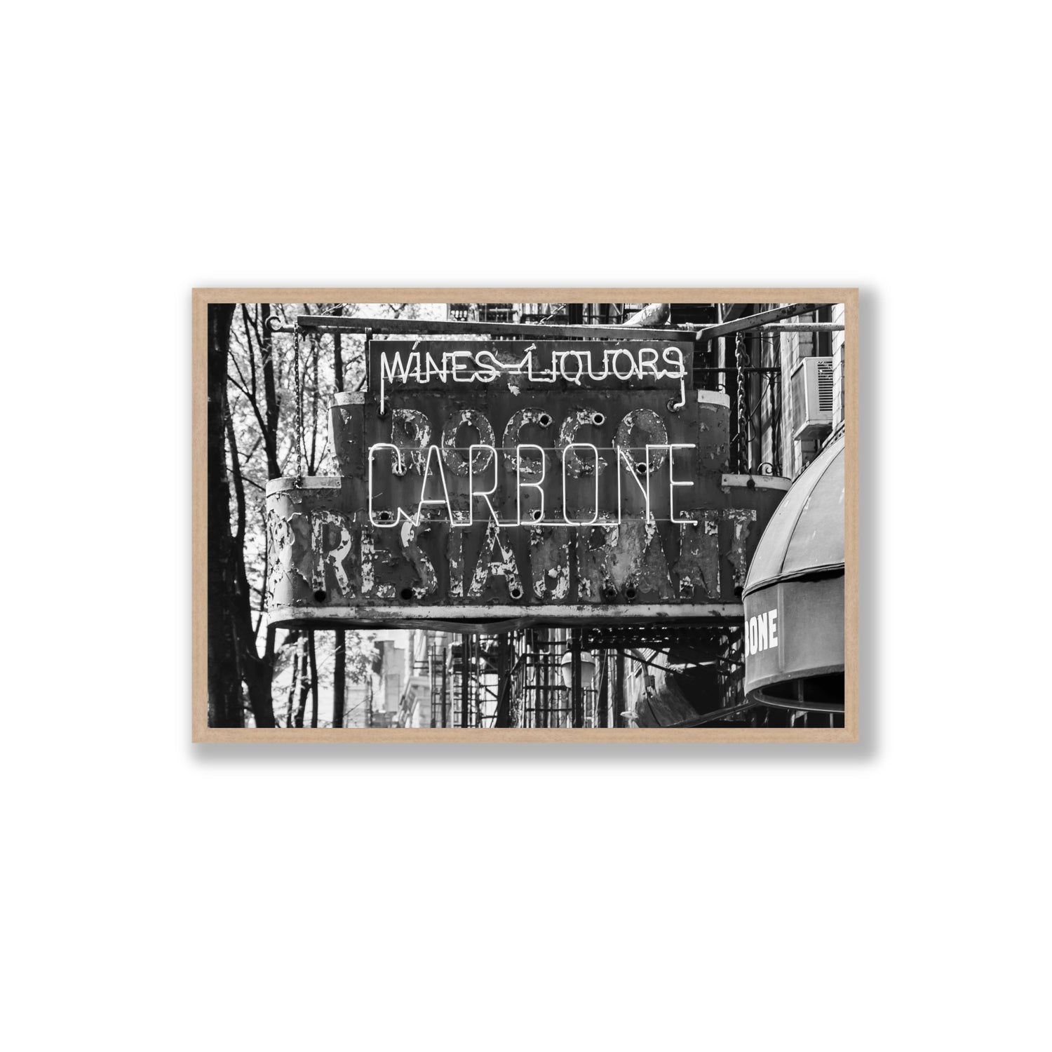 Thompson Street New York NYC Black & White wall art Extra Large full-bleed fine art print in natural oak frame