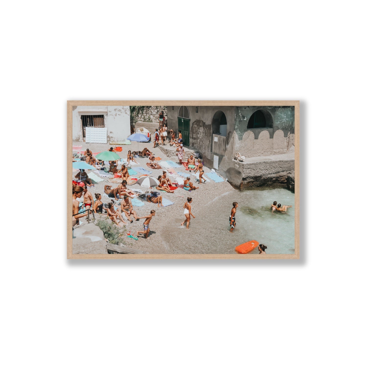 Heatwave Capri beach coastal wall art Extra Large full-bleed fine art print in natural oak frame