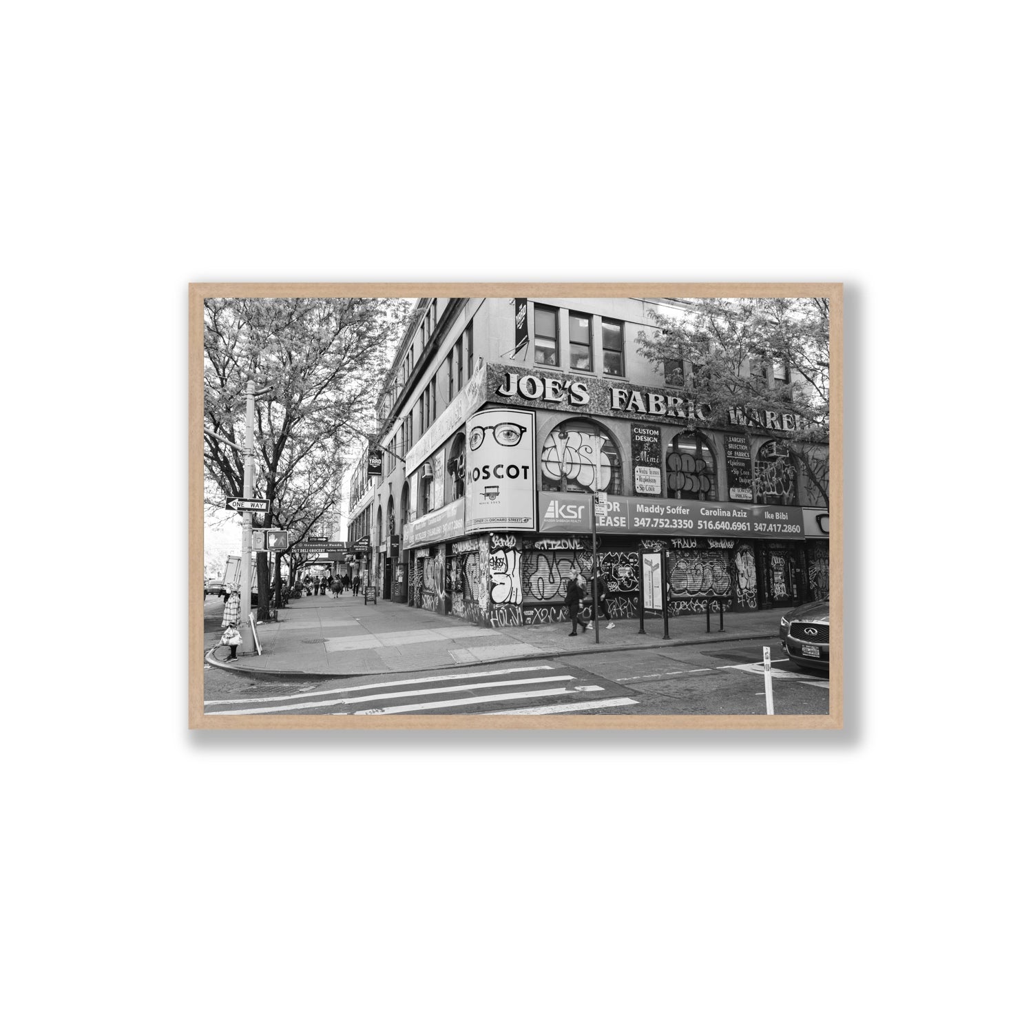 Wall Poetry New York NYC Black & White wall art Extra Large full-bleed fine art print in natural oak frame