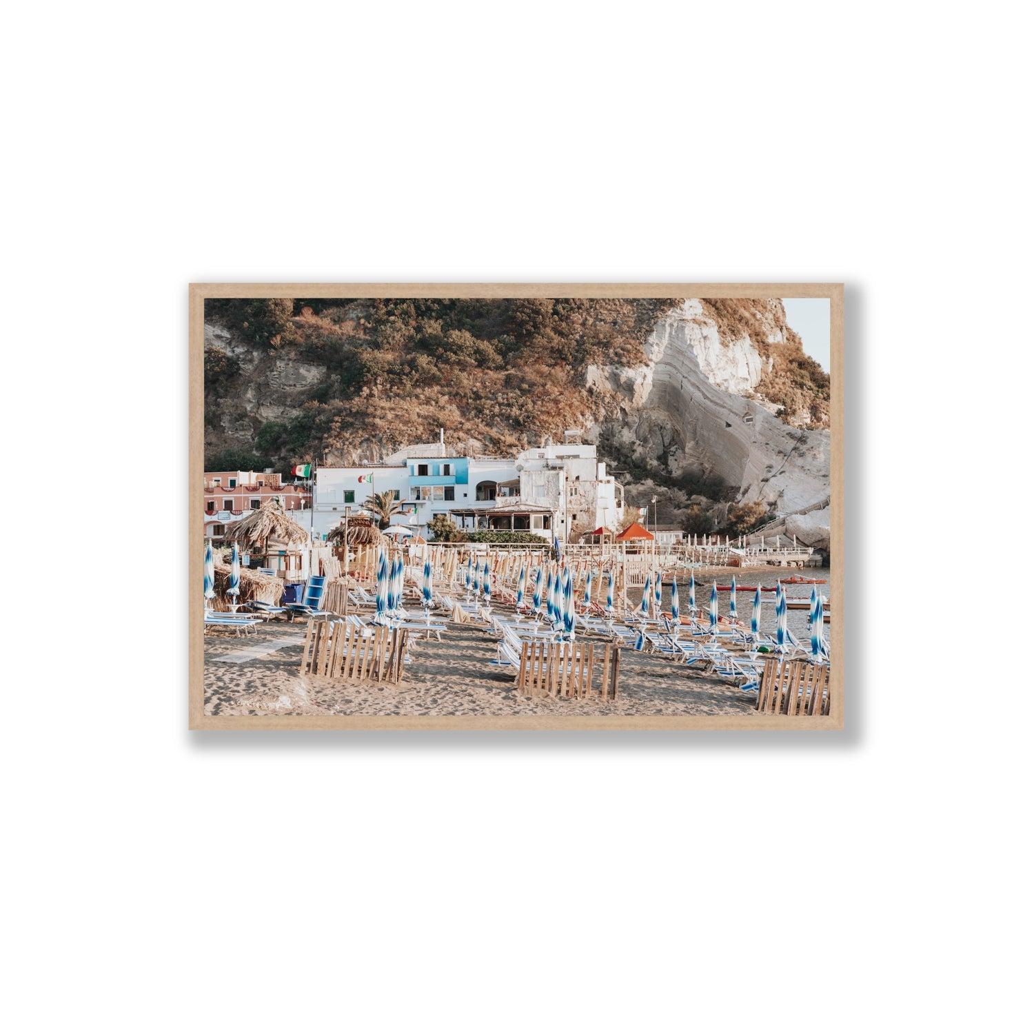 Sant' Angelo Ischia Italian coastal wall art Extra Large full-bleed fine art print in natural oak frame