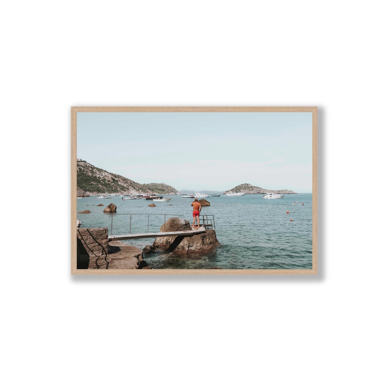 Out Of Office Tuscany coastal Italian wall art Extra Large full-bleed fine art print in natural oak frame