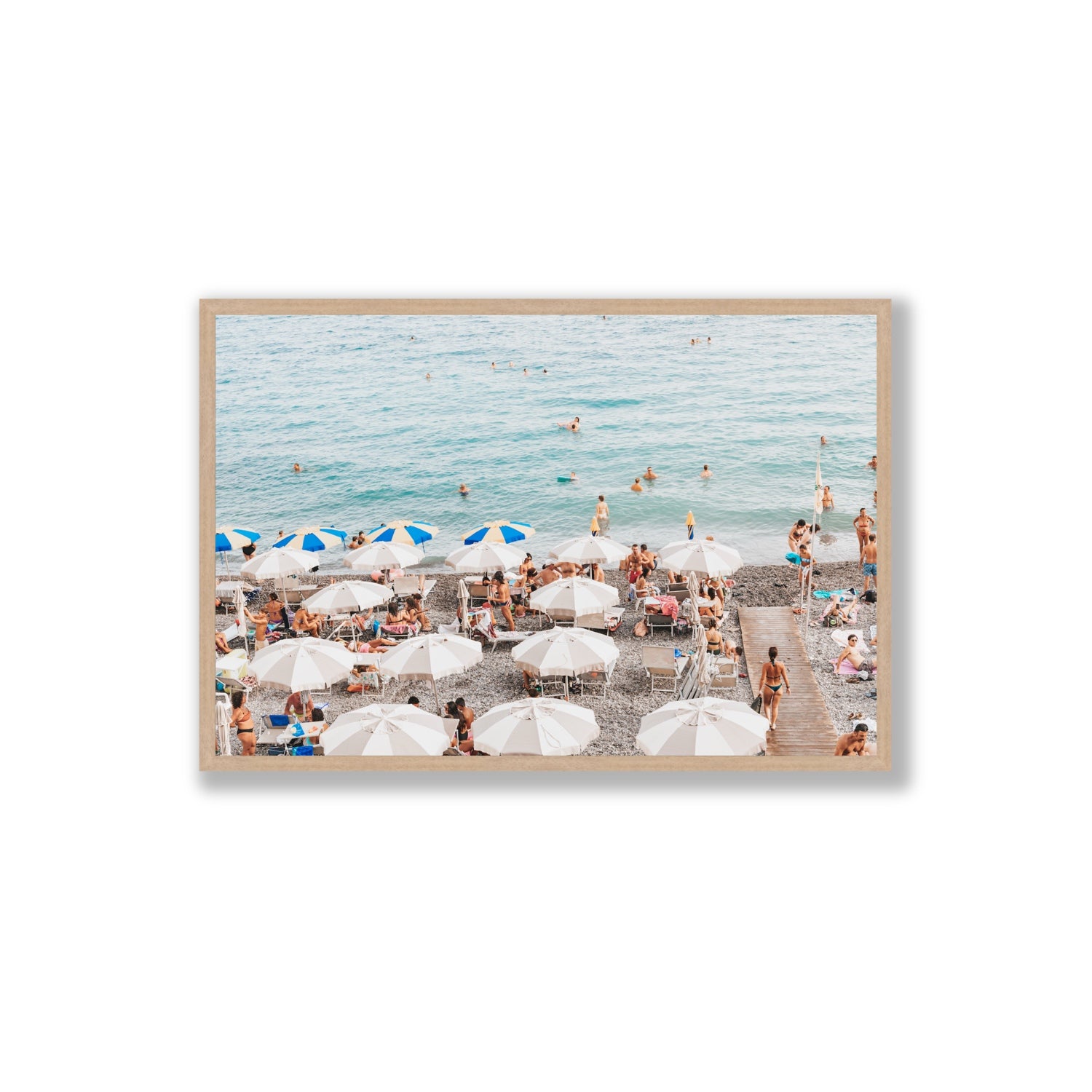 Dreamscape Amalfi Italian beach wall art Extra Large full-bleed fine art print in natural oak frame