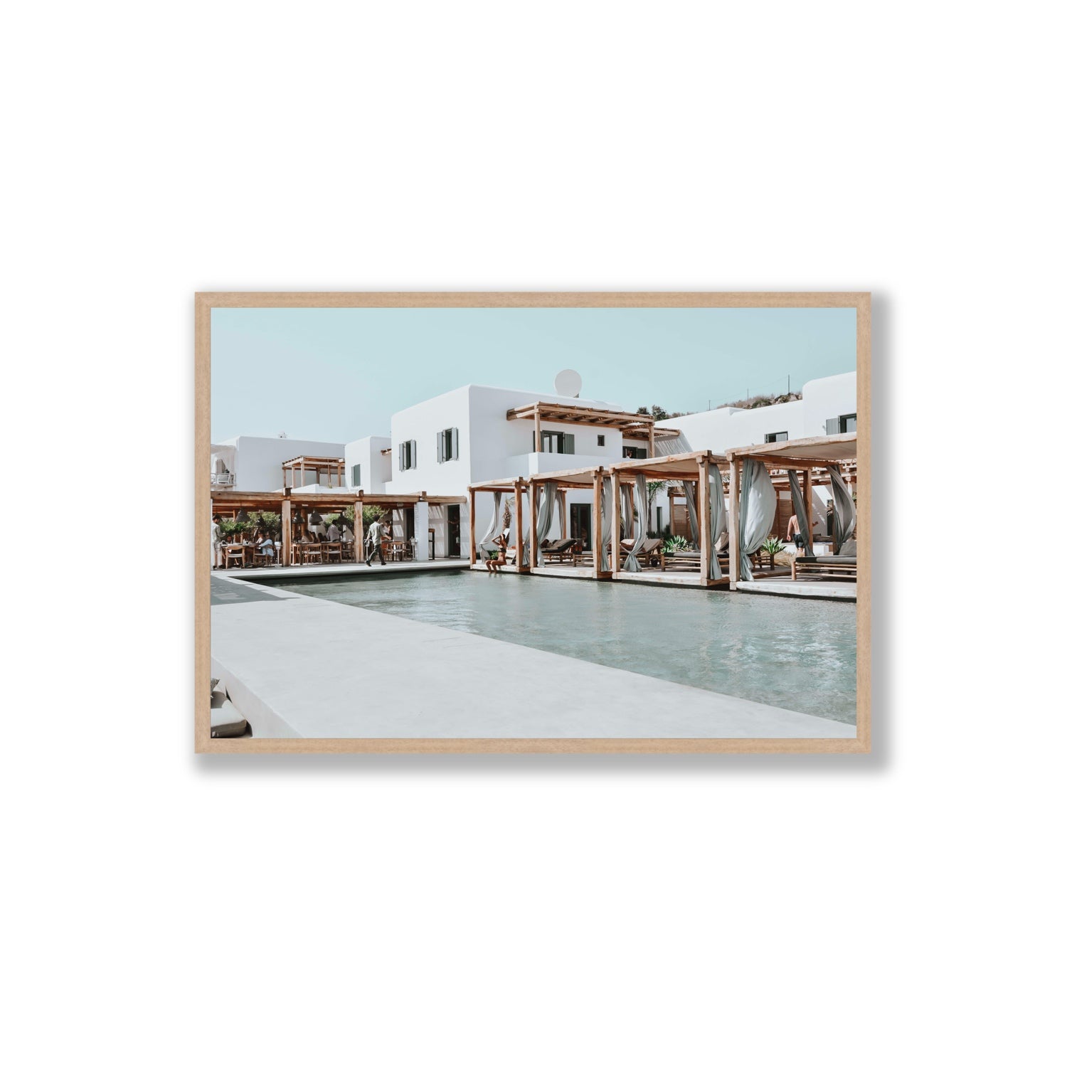 Polytelís Mykonos Greek island wall art Extra Large full-bleed fine art print in natural oak frame