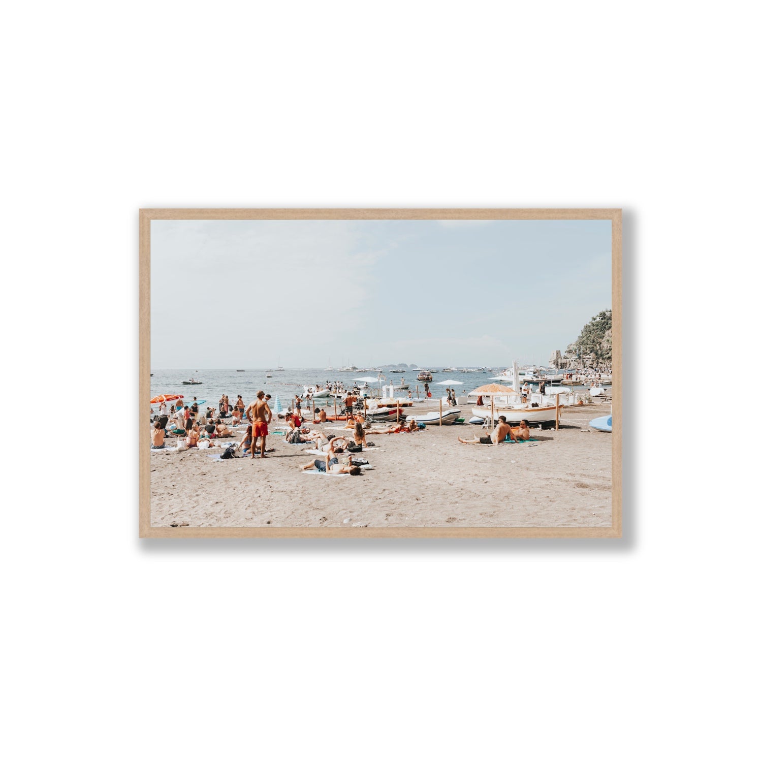 Beachy Vibes fine art print, Positano, Italy, Extra Large, Natural Oak Frame · Full Bleed, Fine Art Print