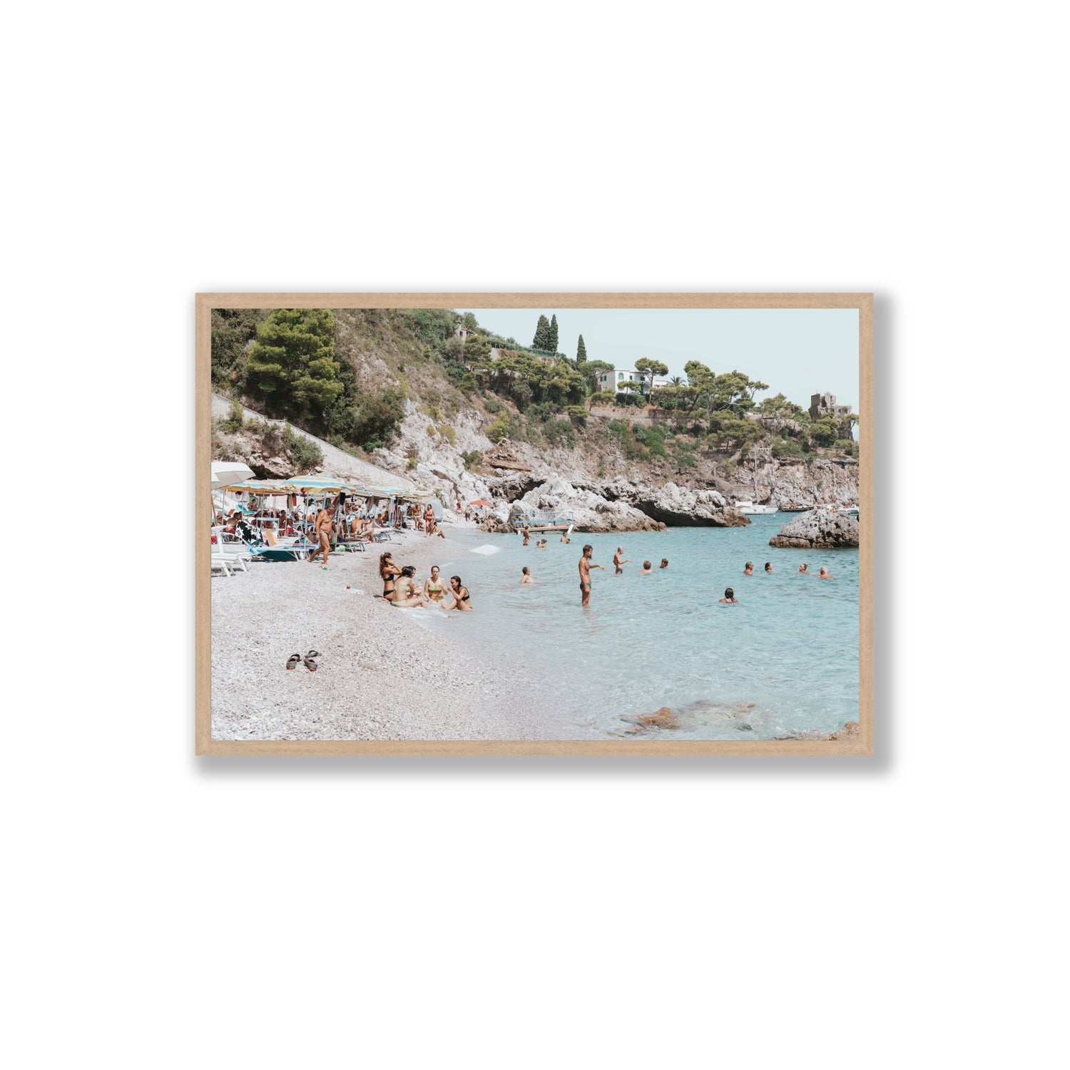 La Vacanza Amalfi Mediterranean wall art Extra Large full-bleed fine art print in natural oak frame